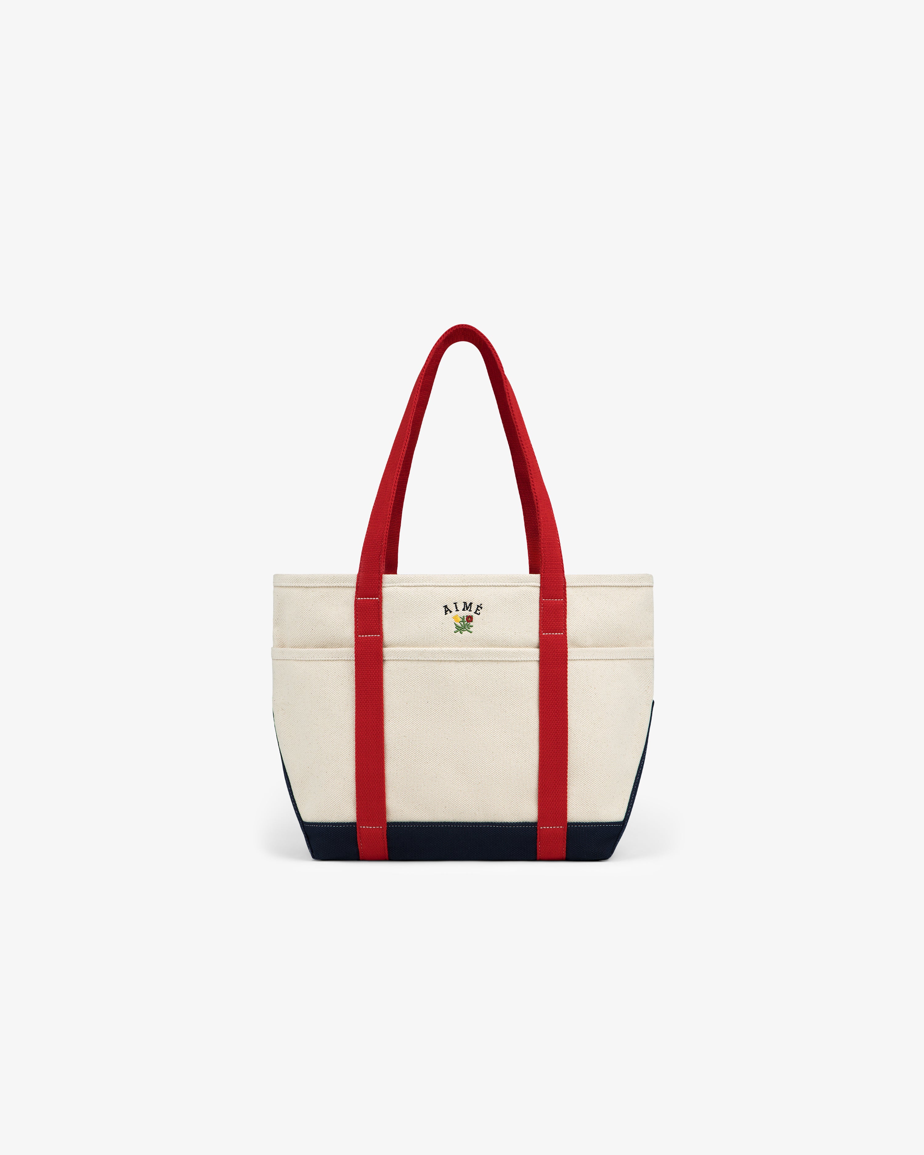 aim-leon-dore-small-crest-contrast-tote-bag-canvas-tote-in-cream-rot-navy image 2