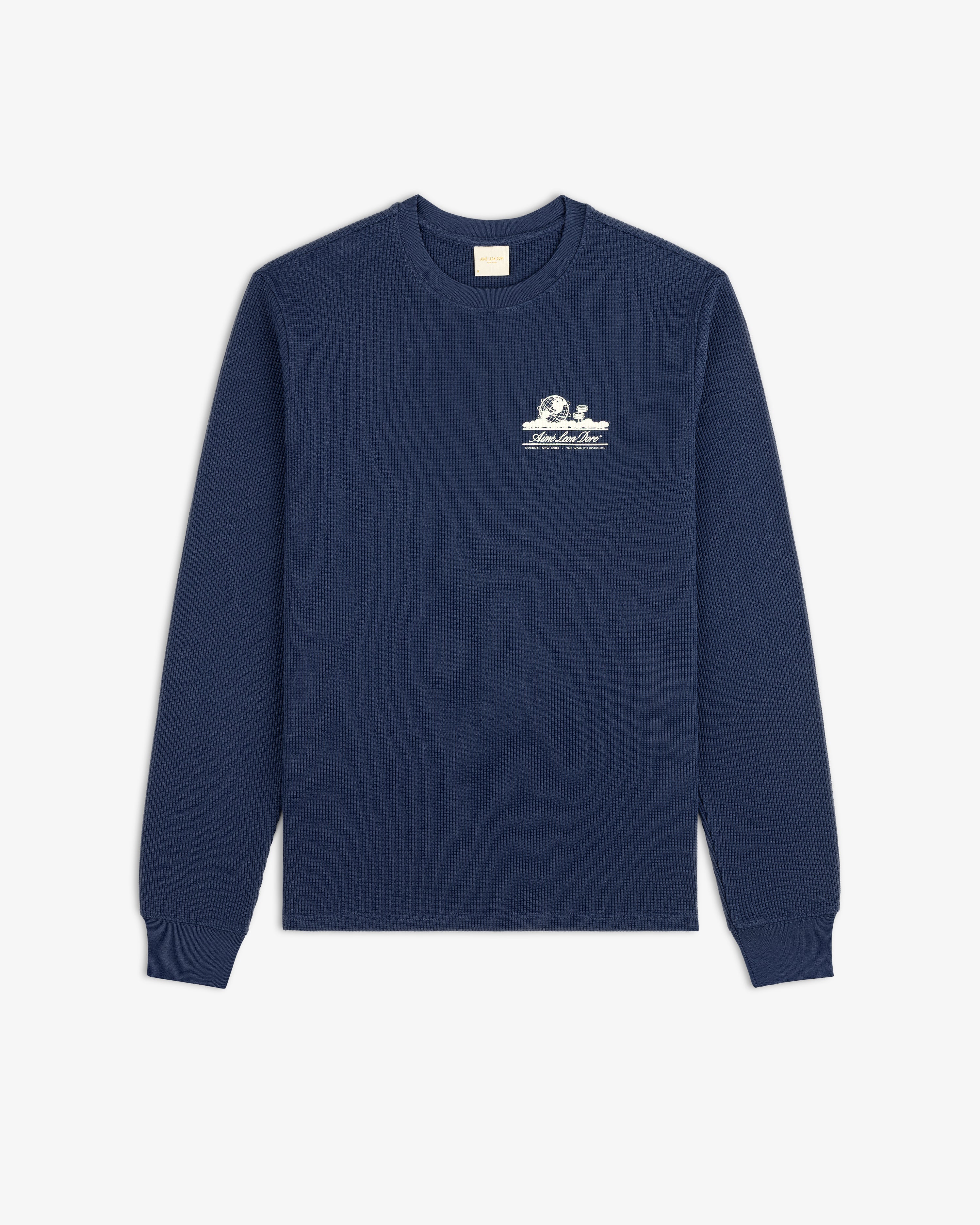 aim-leon-dore-long-sleeve-unisphere-waffle-thermal-navy image 3