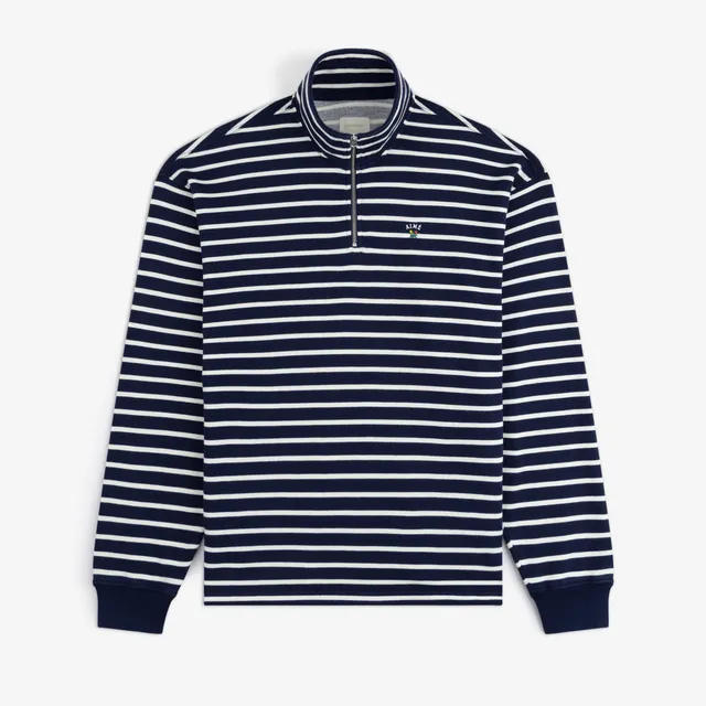 aim-leon-dore-striped-crest-quarter-zip-navy-cream image 1