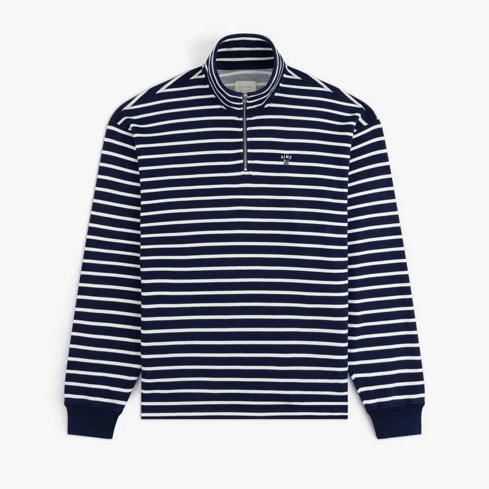 aim-leon-dore-striped-crest-quarter-zip-navy-cream image 1