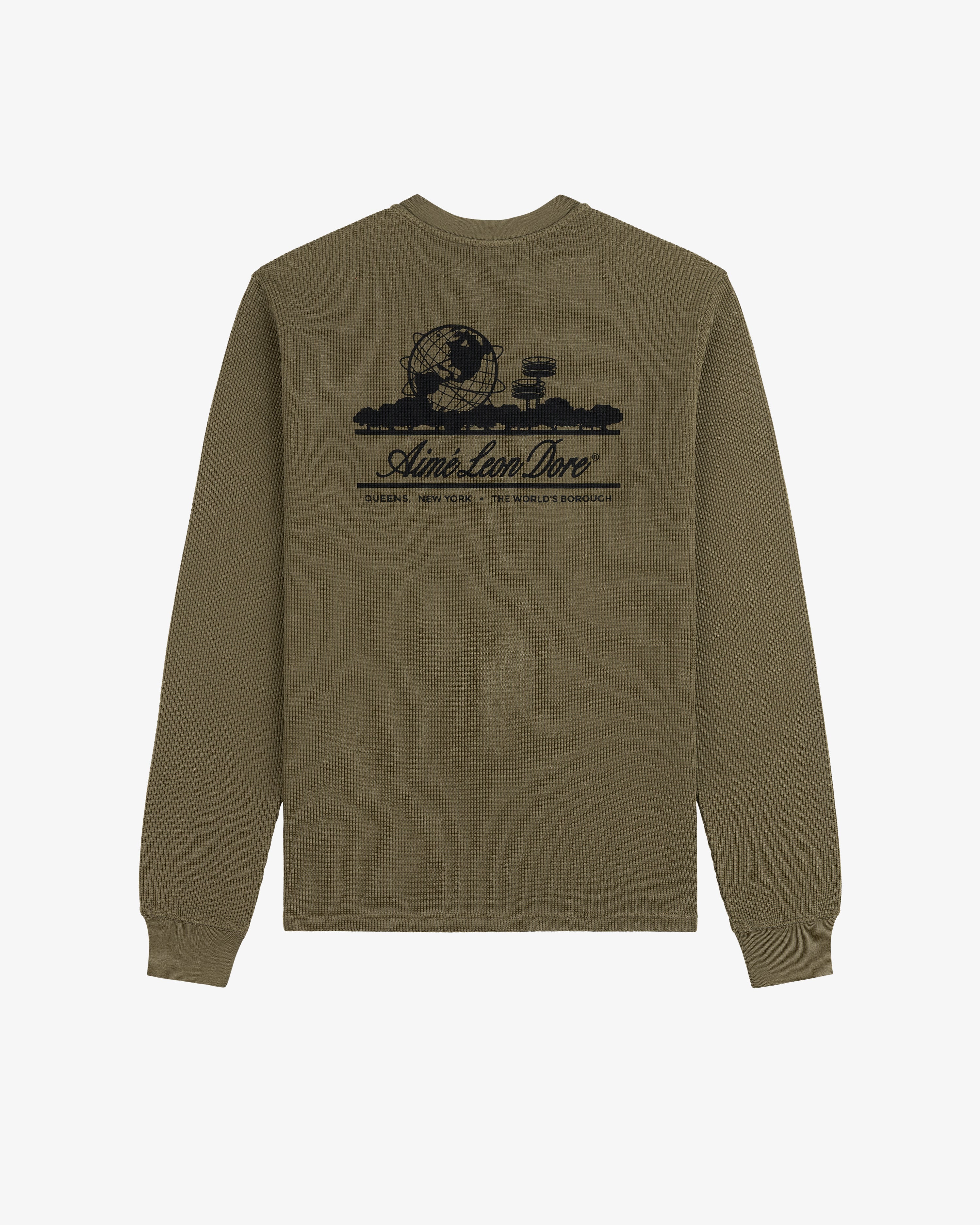 aim-leon-dore-long-sleeve-unisphere-waffle-thermal-olive image 2