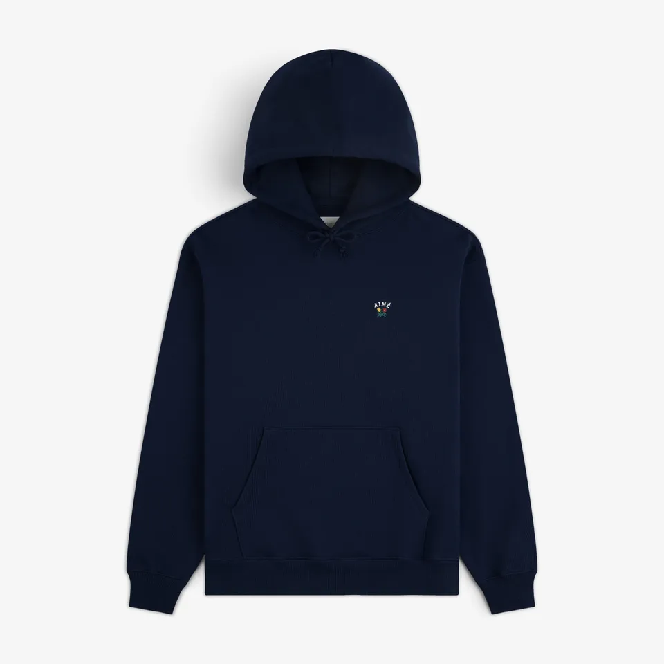 aim-leon-dore-crest-hoodie-navy-kapuzenpullover-aus-530-gsm-baumwolle image 1