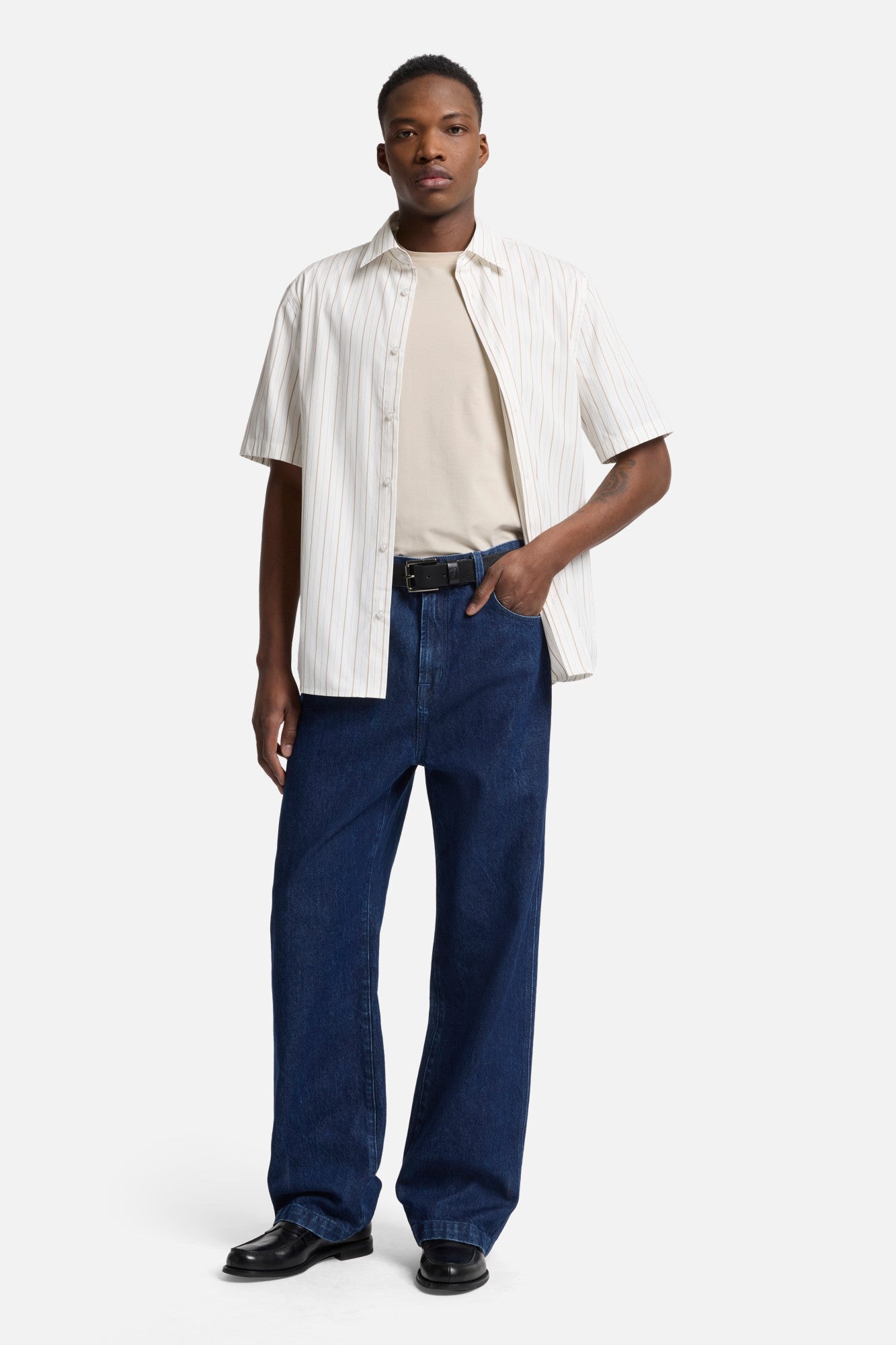 7-for-all-mankind-kurzarm-poplin-hemd-beige-stripe-herren image 2