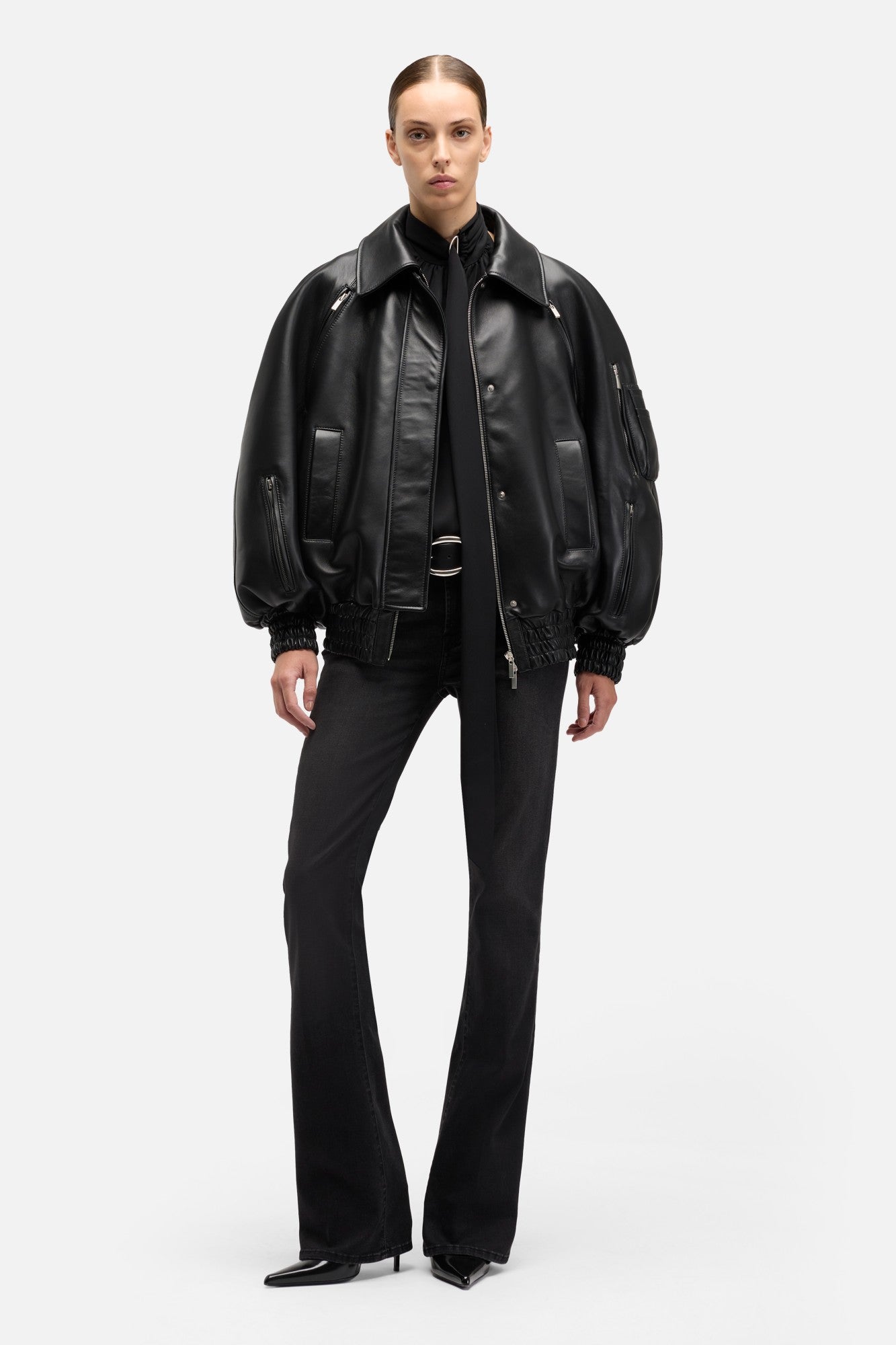 7-for-all-mankind-leather-bomber-jacke-damen-schwarz-echtleder image 2