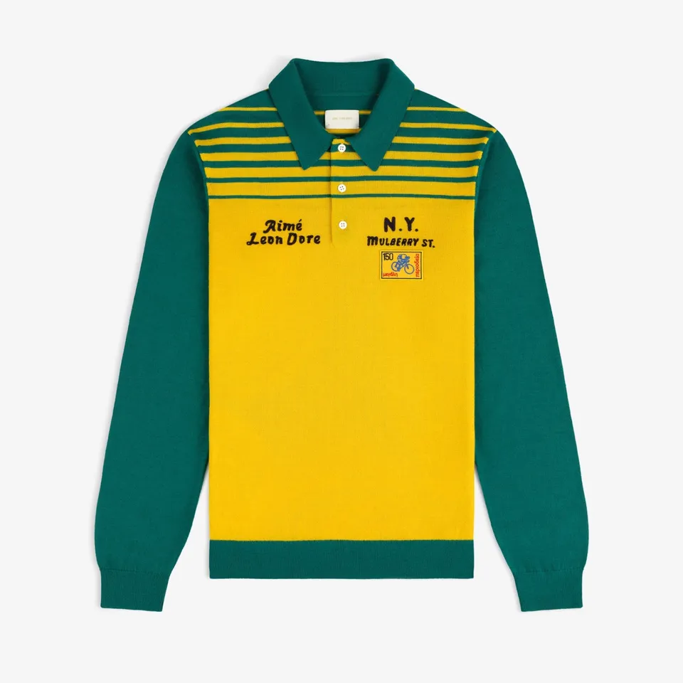 aim-leon-dore-merino-wool-knit-cycling-polo-gelb-gr-n image 1