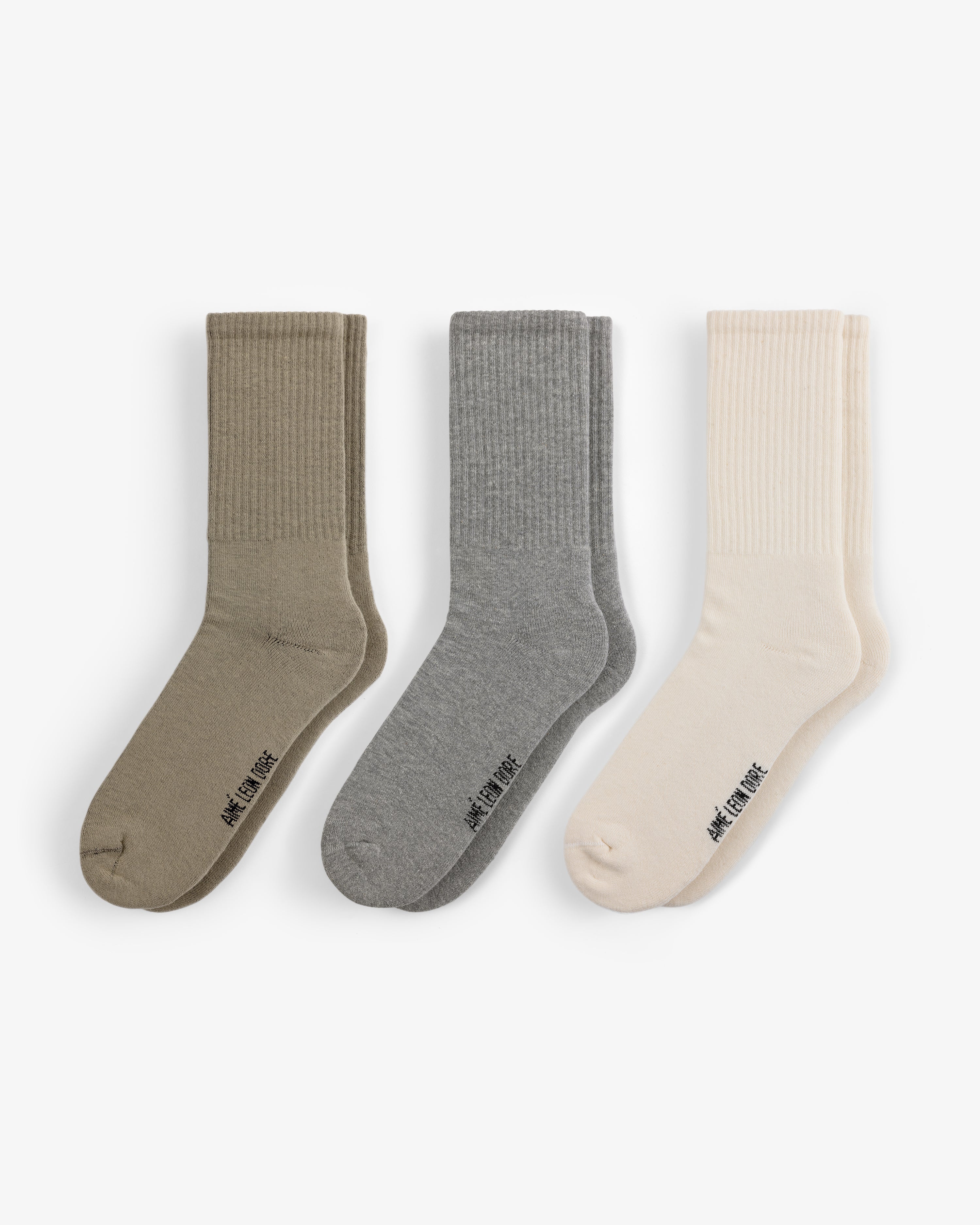 aim-leon-dore-crew-sock-3-pack-taupe-grey-cream-unisex-socken image 2