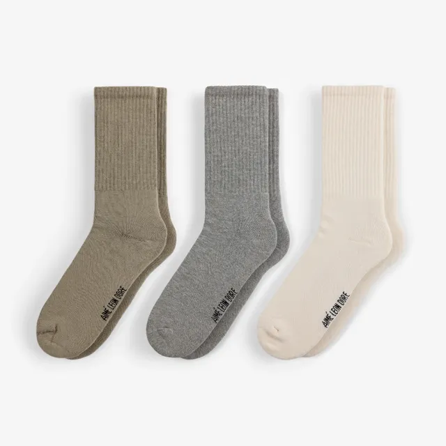 aim-leon-dore-crew-sock-3-pack-taupe-grey-cream-unisex-socken image 1