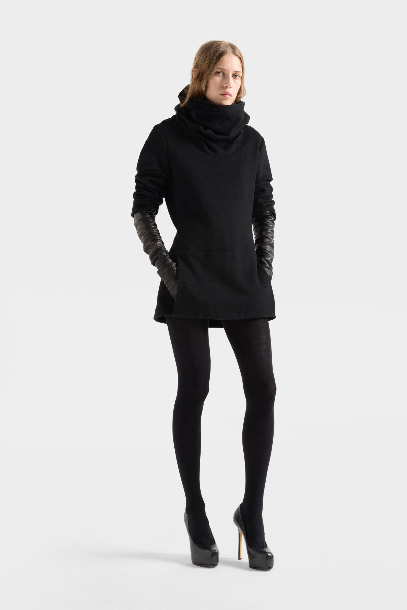 7-for-all-mankind-ruched-high-neck-minikleid-wollmix-schwarz image 2