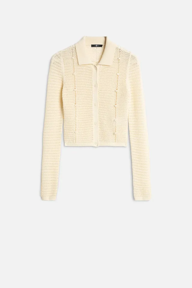 7-for-all-mankind-bobble-cardigan-strickjacke-ecru-damen-cropped-offener-strick image 1