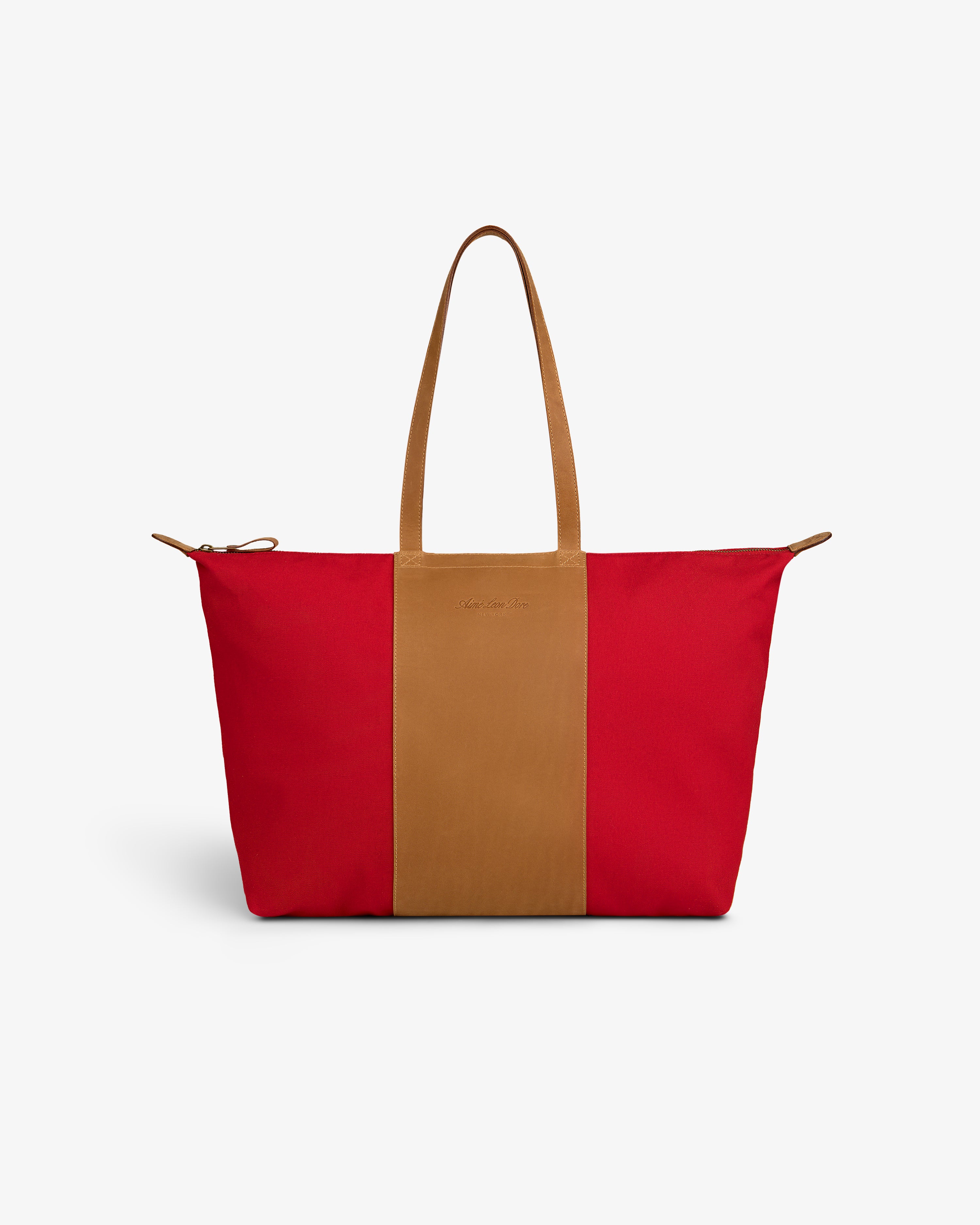 aim-leon-dore-leather-canvas-zip-tote-rote-tasche image 2
