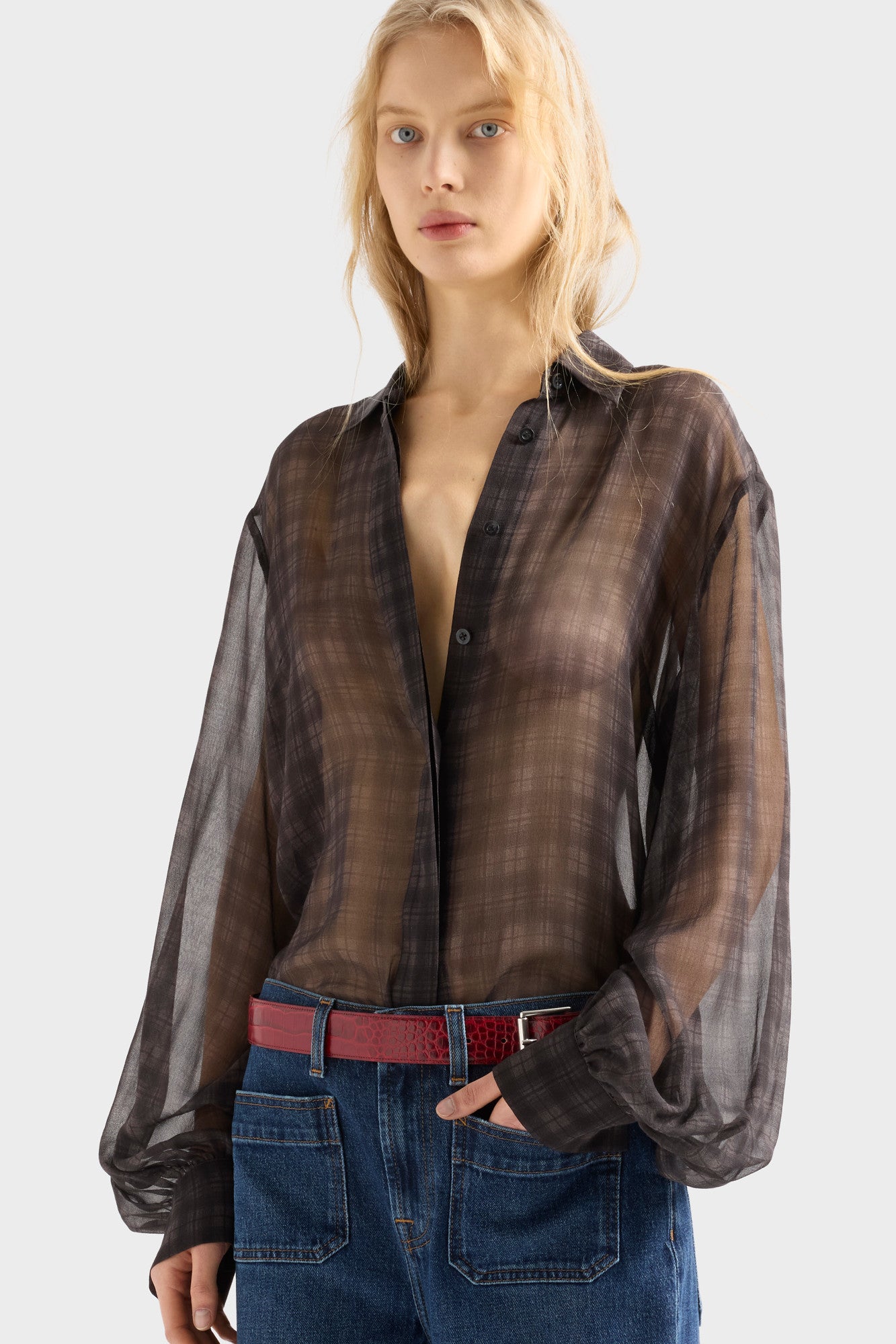 7-for-all-mankind-balloon-sleeve-shirt-shadow-check-damen-bluse image 3