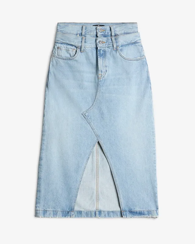 7-for-all-mankind-double-waist-skirt-bleach-denim-rock-damen image 1