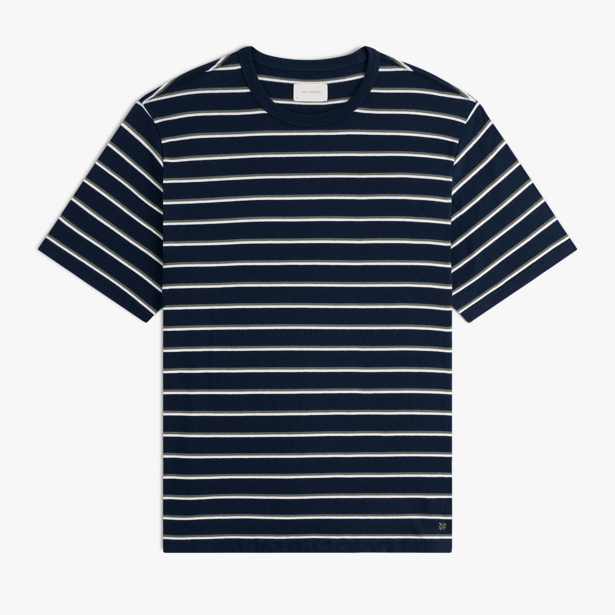 aim-leon-dore-yarn-dyed-striped-t-shirt-navy image 1