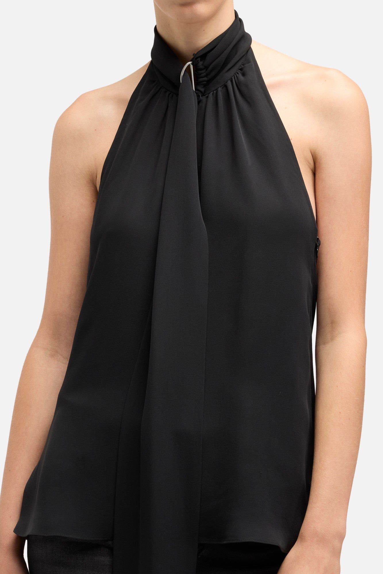 7-for-all-mankind-silk-halter-top-in-black image 4