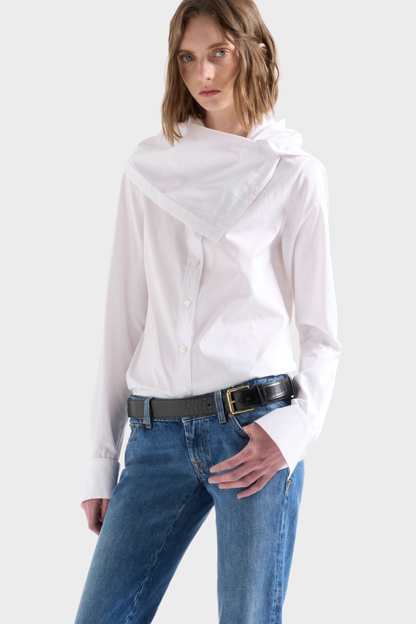 7-for-all-mankind-high-neck-long-sleeve-shirt-damen-bluse-poplin-off-white image 3
