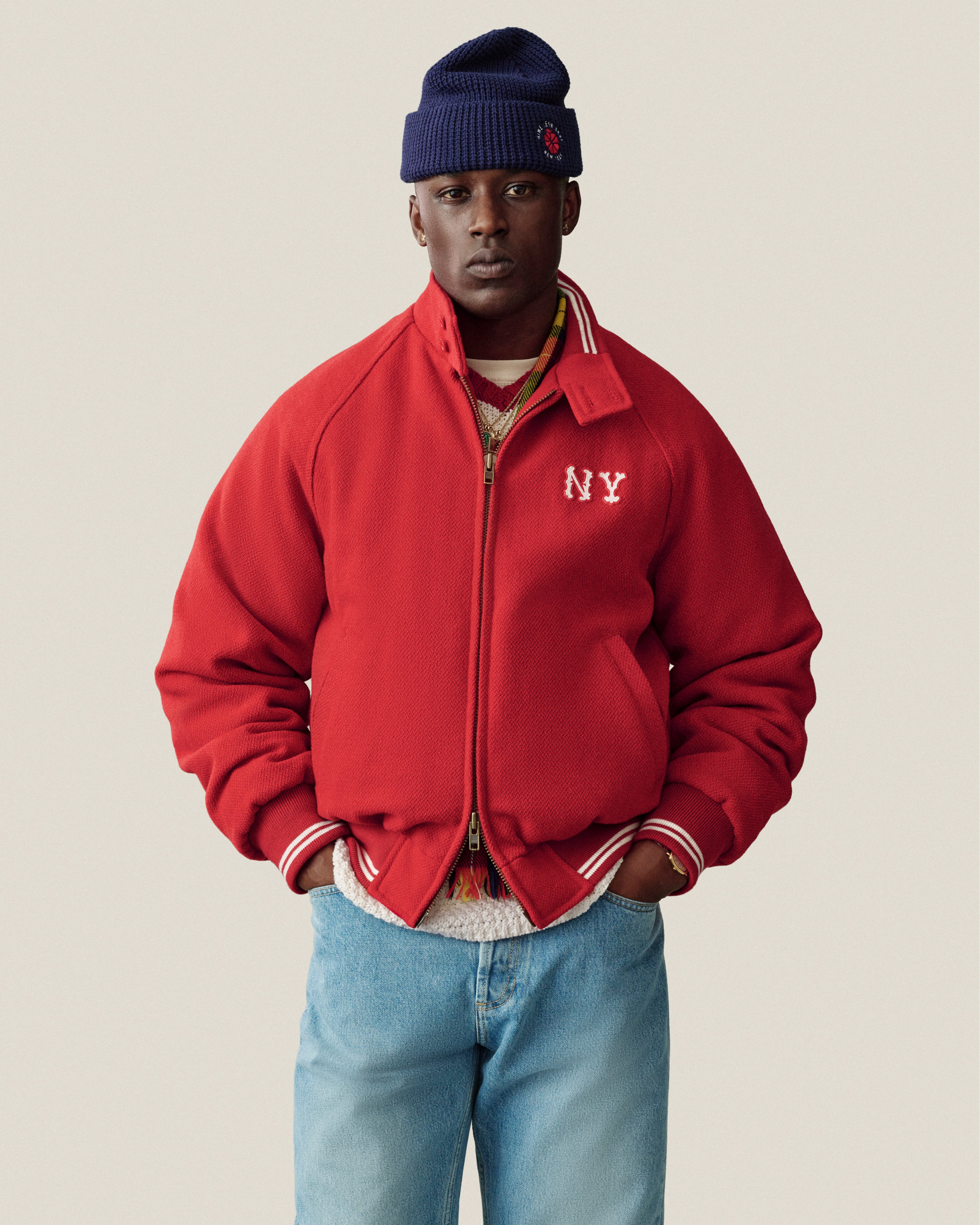 aim-leon-dore-ny-highlanders-wool-varsity-jacke-rot image 3