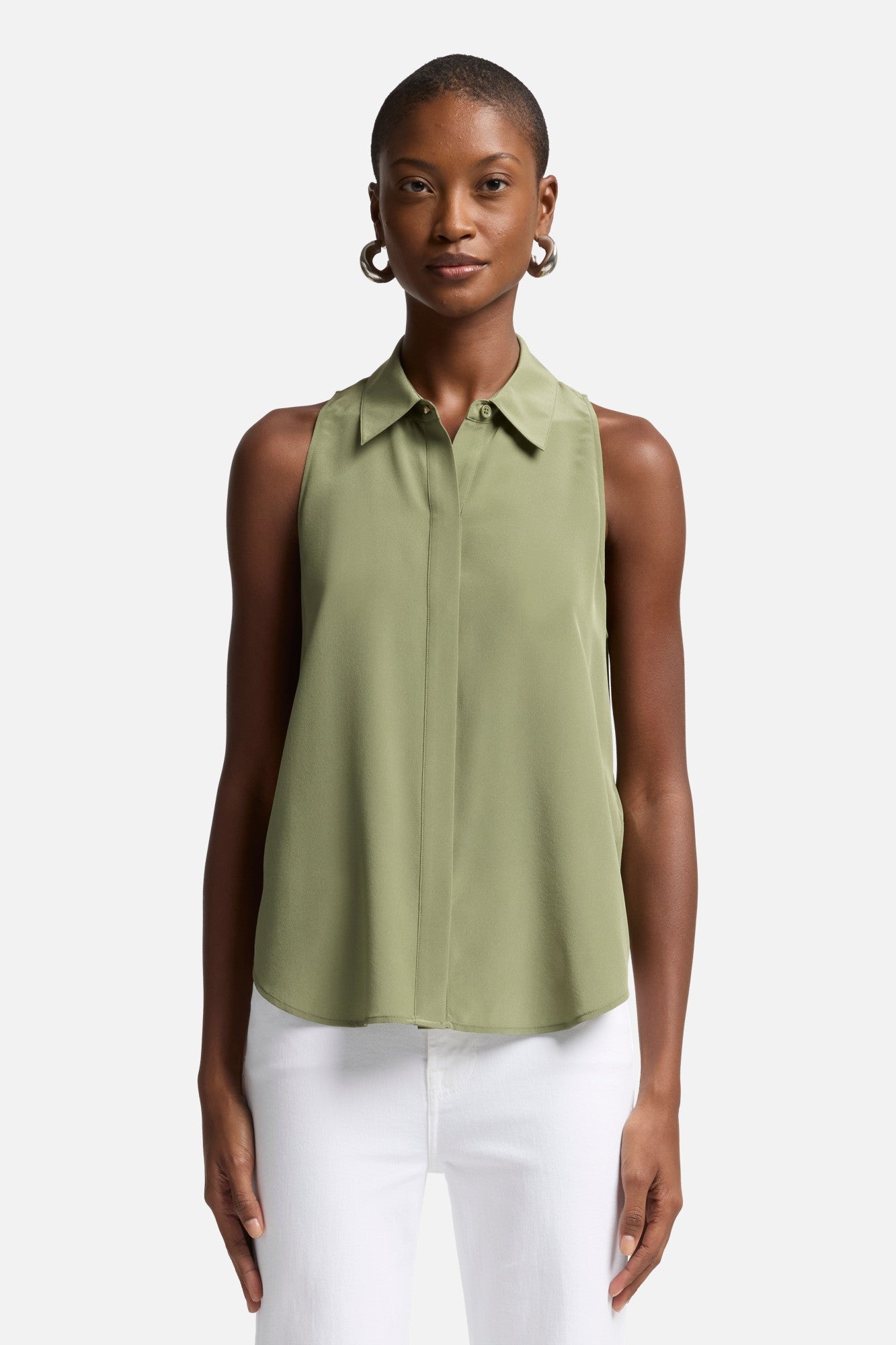7-for-all-mankind-sleeveless-silk-button-down-damen-bluse-army image 3