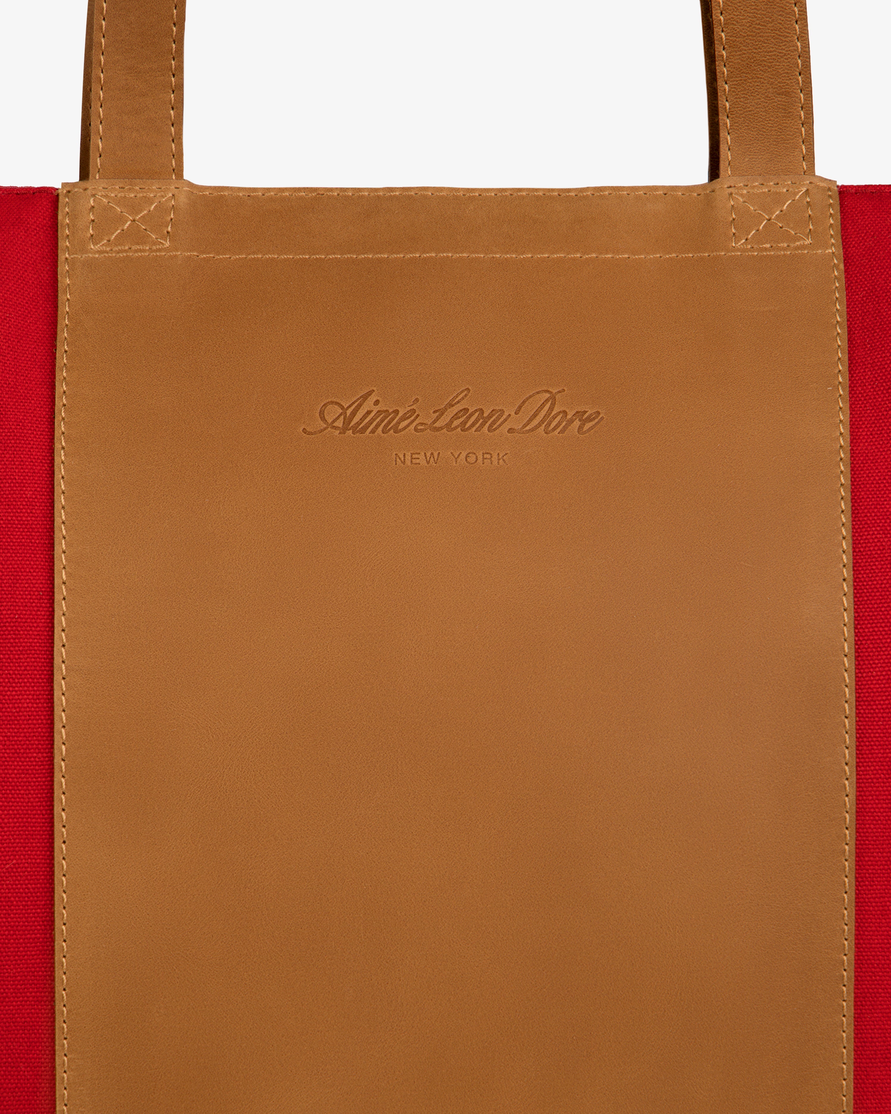 aim-leon-dore-leather-canvas-zip-tote-rote-tasche image 5