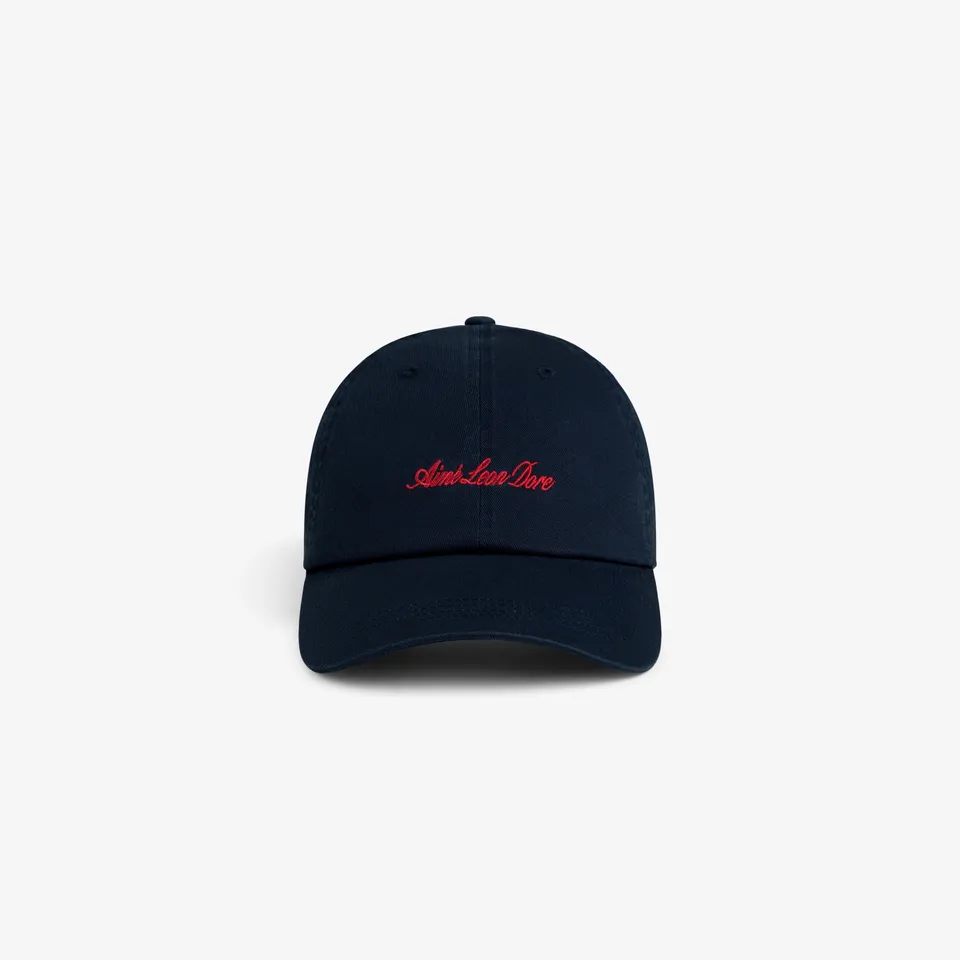 aim-leon-dore-washed-script-chino-hat-6-panel-navy image 1