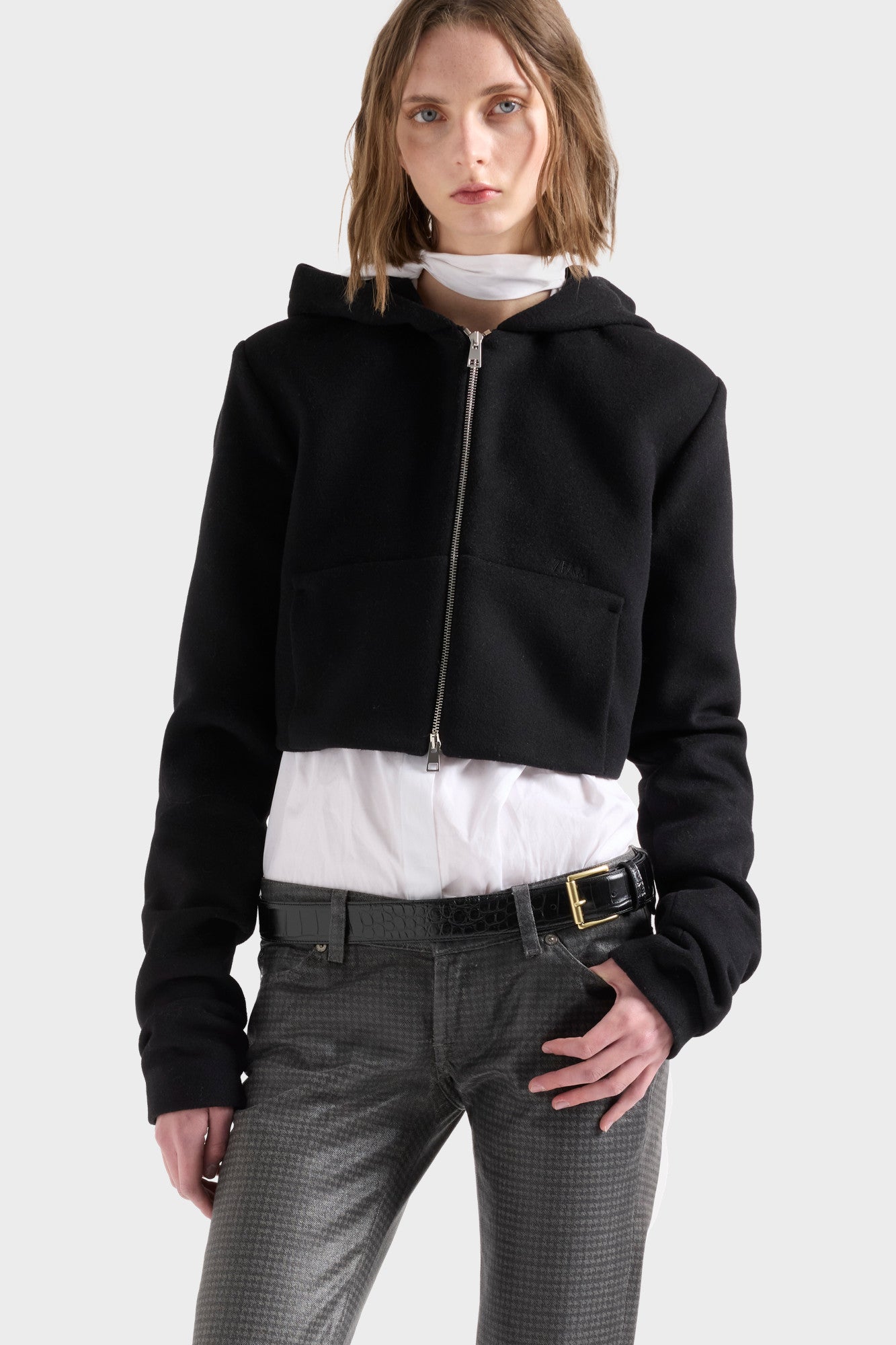 7-for-all-mankind-ruched-zip-hoodie-wolle-schwarz-damen image 3
