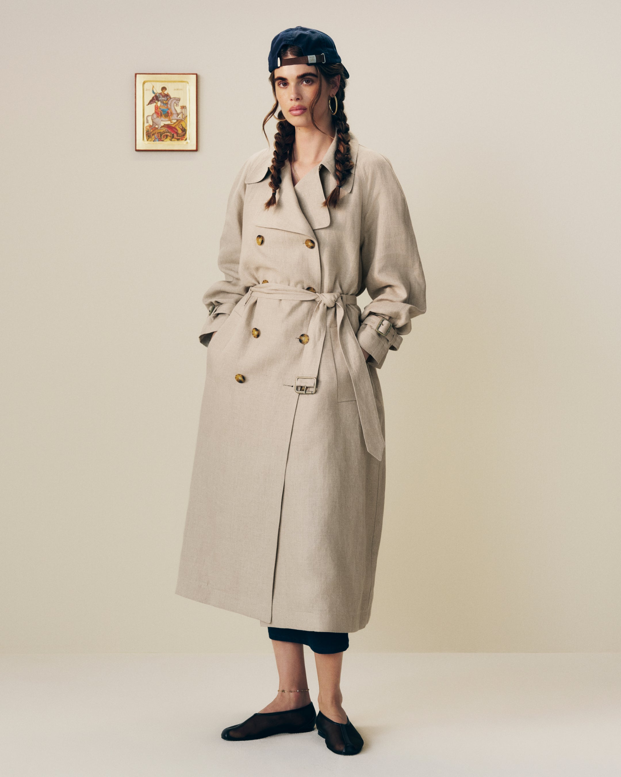 aim-leon-dore-linen-trench-coat-tan-irisches-leinen-damen image 3