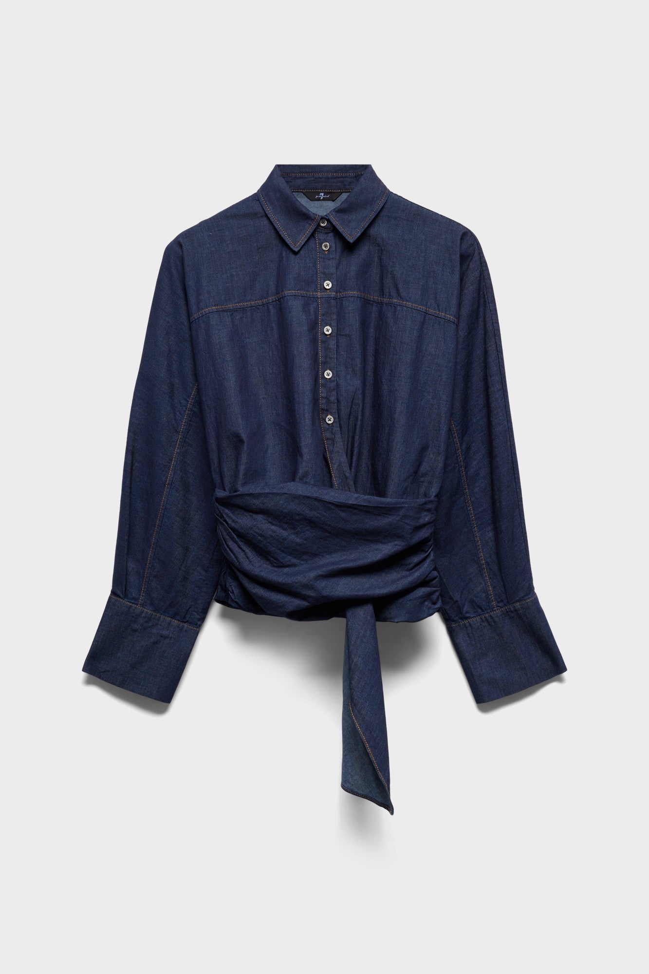 7-for-all-mankind-waist-tie-shirt-denim-abyss-damen-denim-bluse image 1