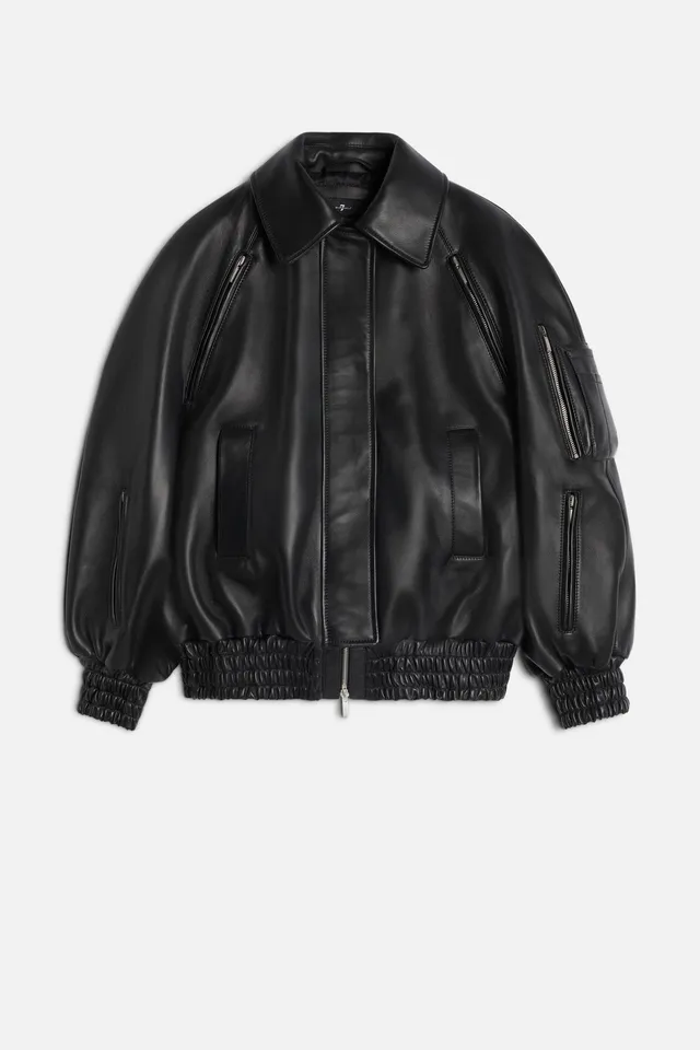 7-for-all-mankind-leather-bomber-jacke-damen-schwarz-echtleder image 1