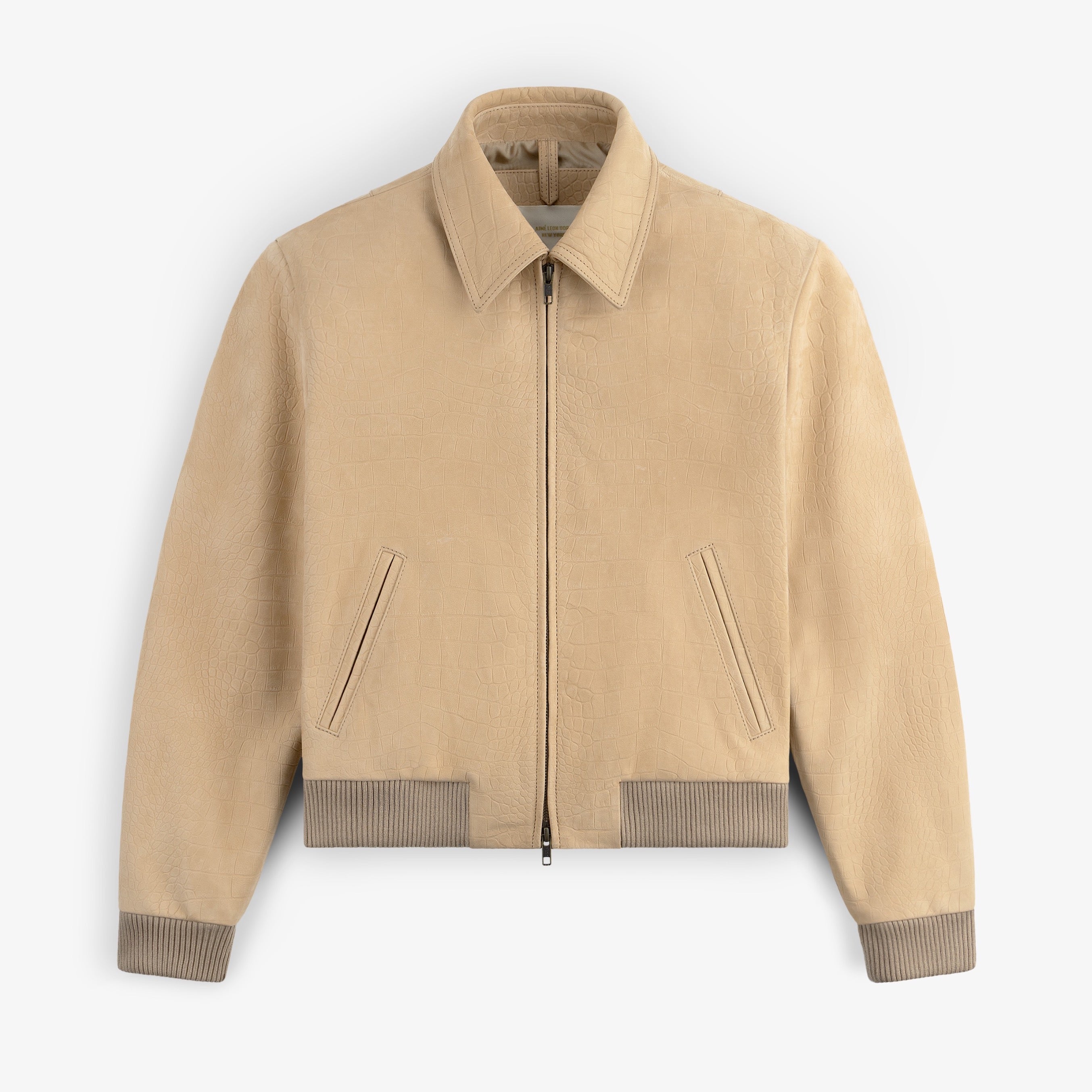 aim-leon-dore-croc-embossed-nubuck-bomber-jacket-tan image 1