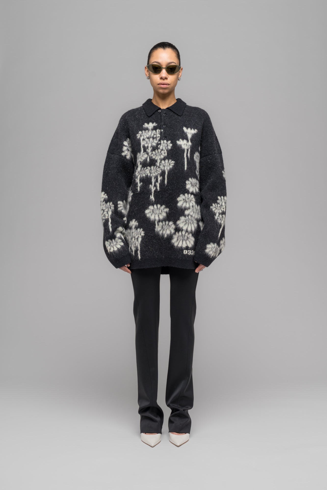 032c-melting-daisies-knit-ls-polo-shirt-oversized-alpakablend-polo-pullover image 1