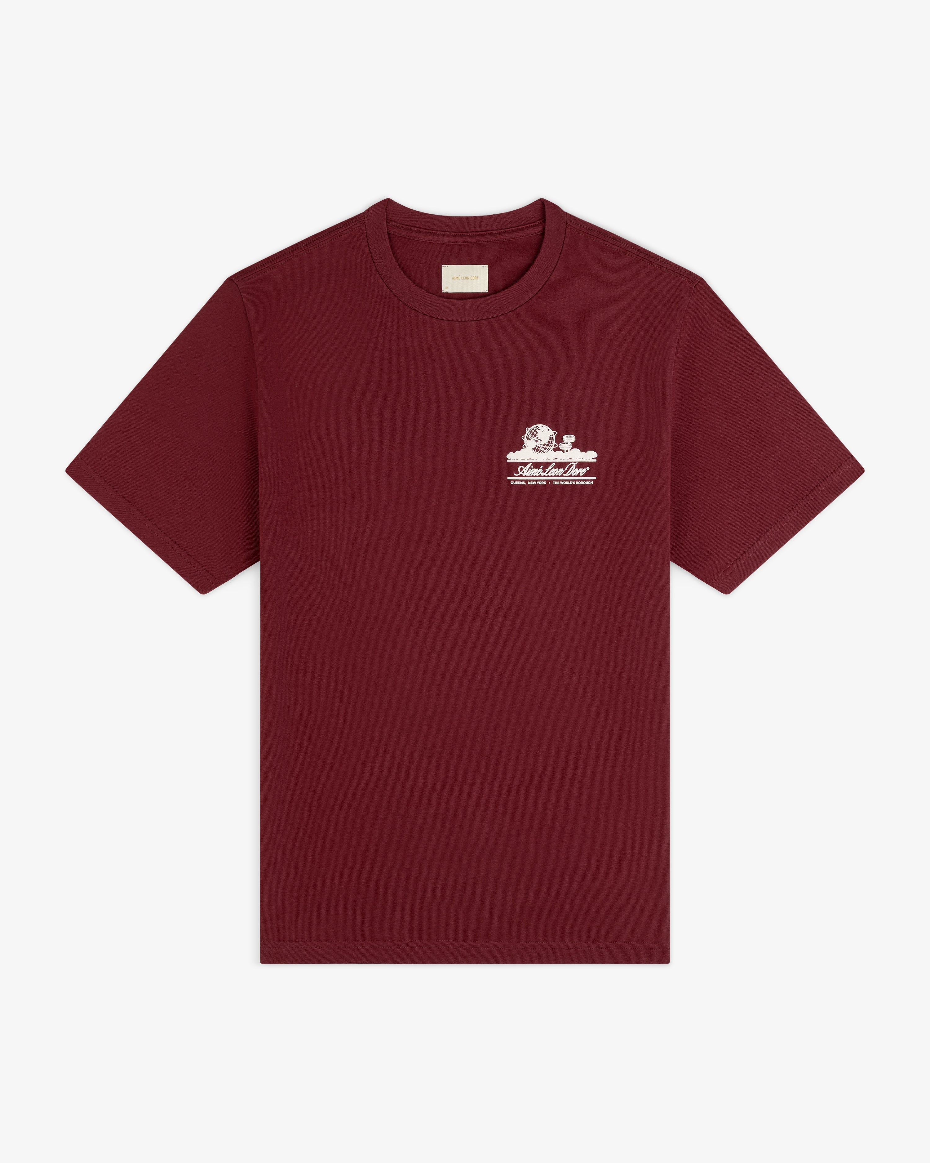 aim-leon-dore-unisphere-tee-rotes-baumwoll-t-shirt-regular-fit image 3