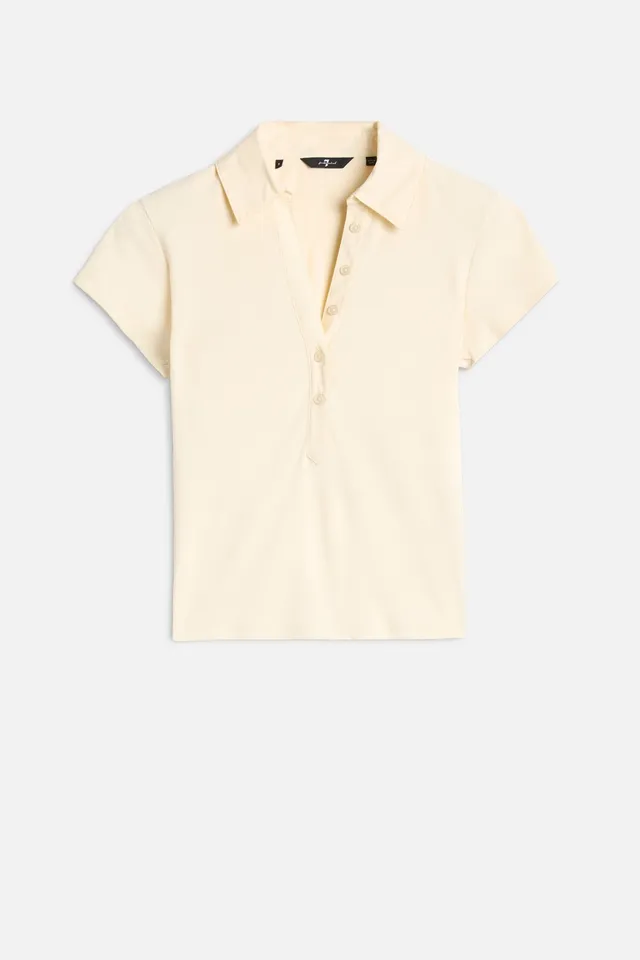 7-for-all-mankind-short-sleeve-ribbed-henley-polo-ivory-damen-top image 1