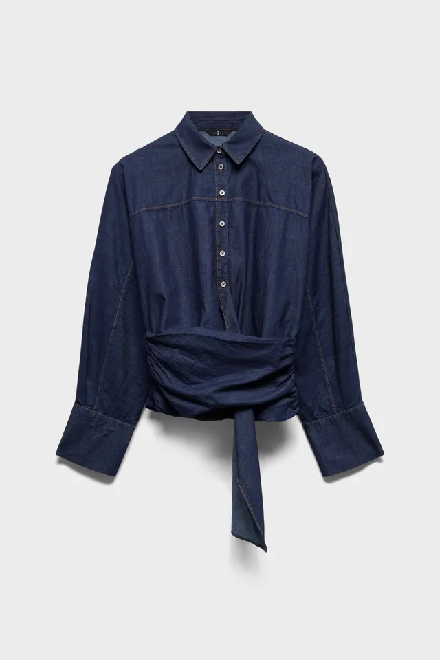 7-for-all-mankind-waist-tie-shirt-denim-abyss-damen-denim-bluse image 1