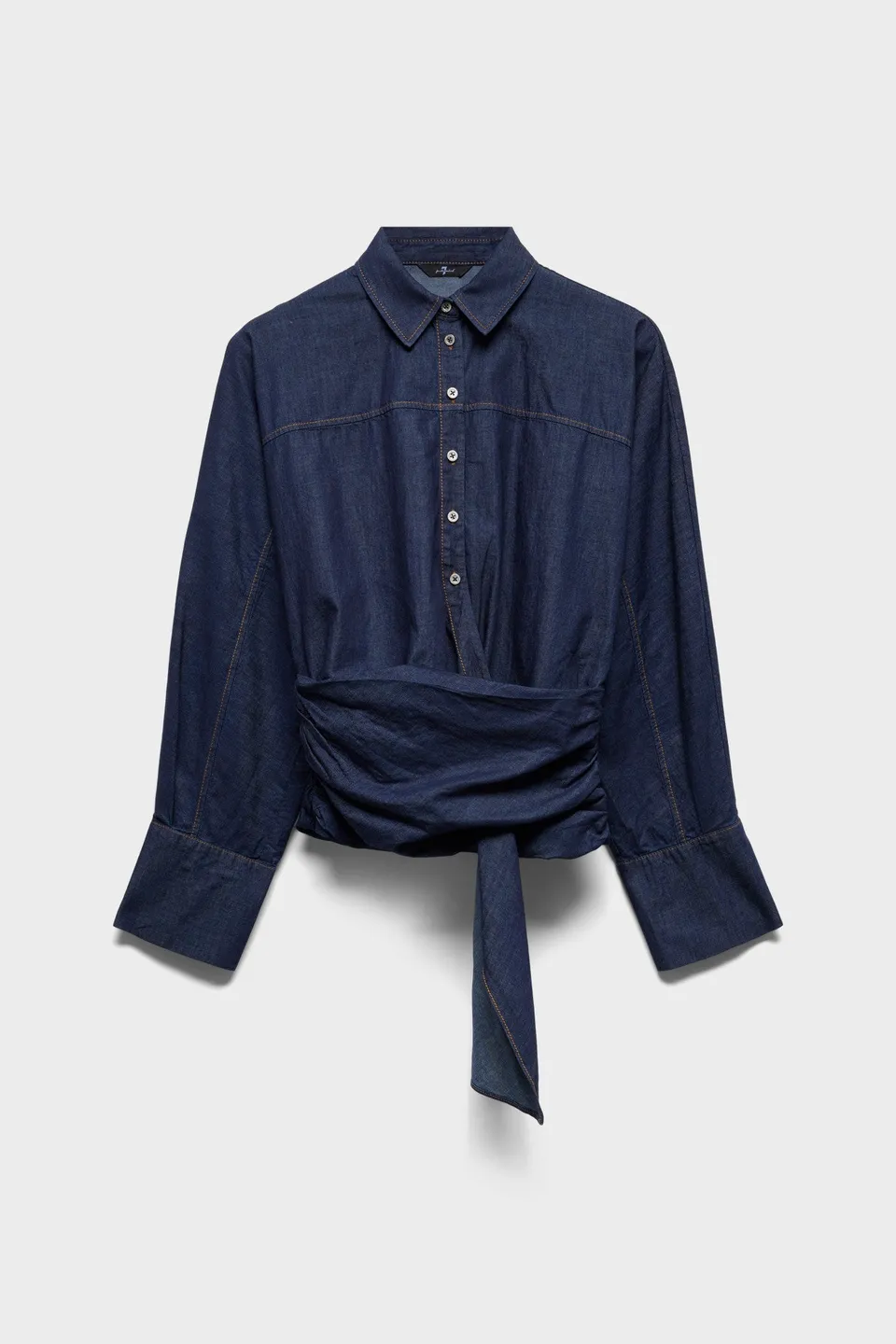 7-for-all-mankind-waist-tie-shirt-denim-abyss-damen-denim-bluse image 1