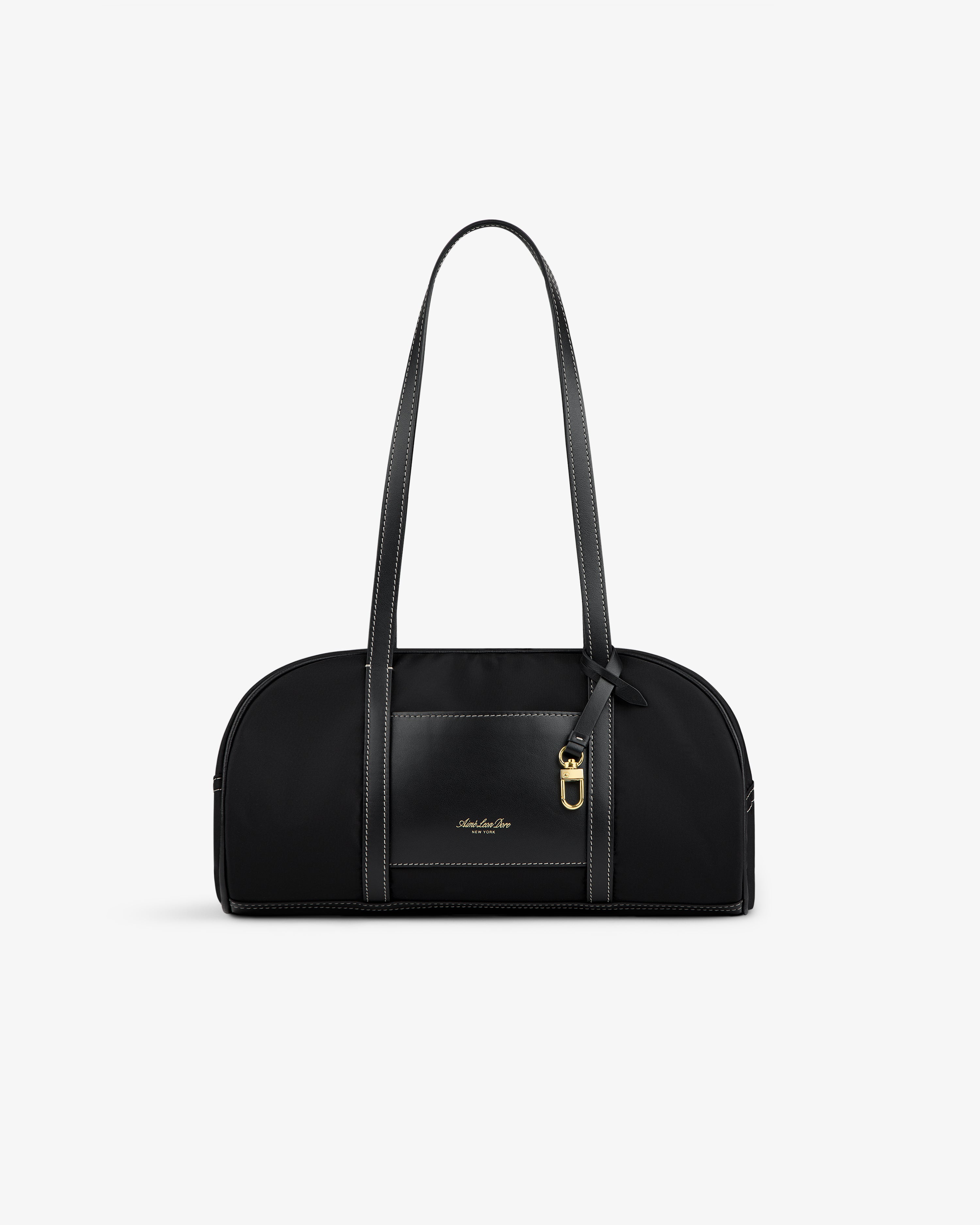 aim-leon-dore-mini-duffle-schultertasche-schwarzes-nylon-mit-leder image 2