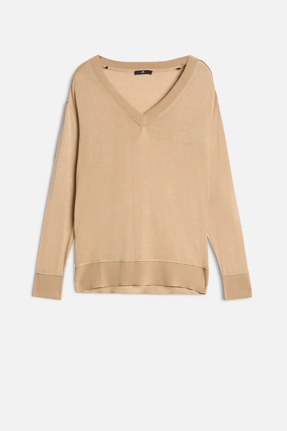 7-for-all-mankind-v-neck-sweater-silk-cotton-beige-pullover image 1