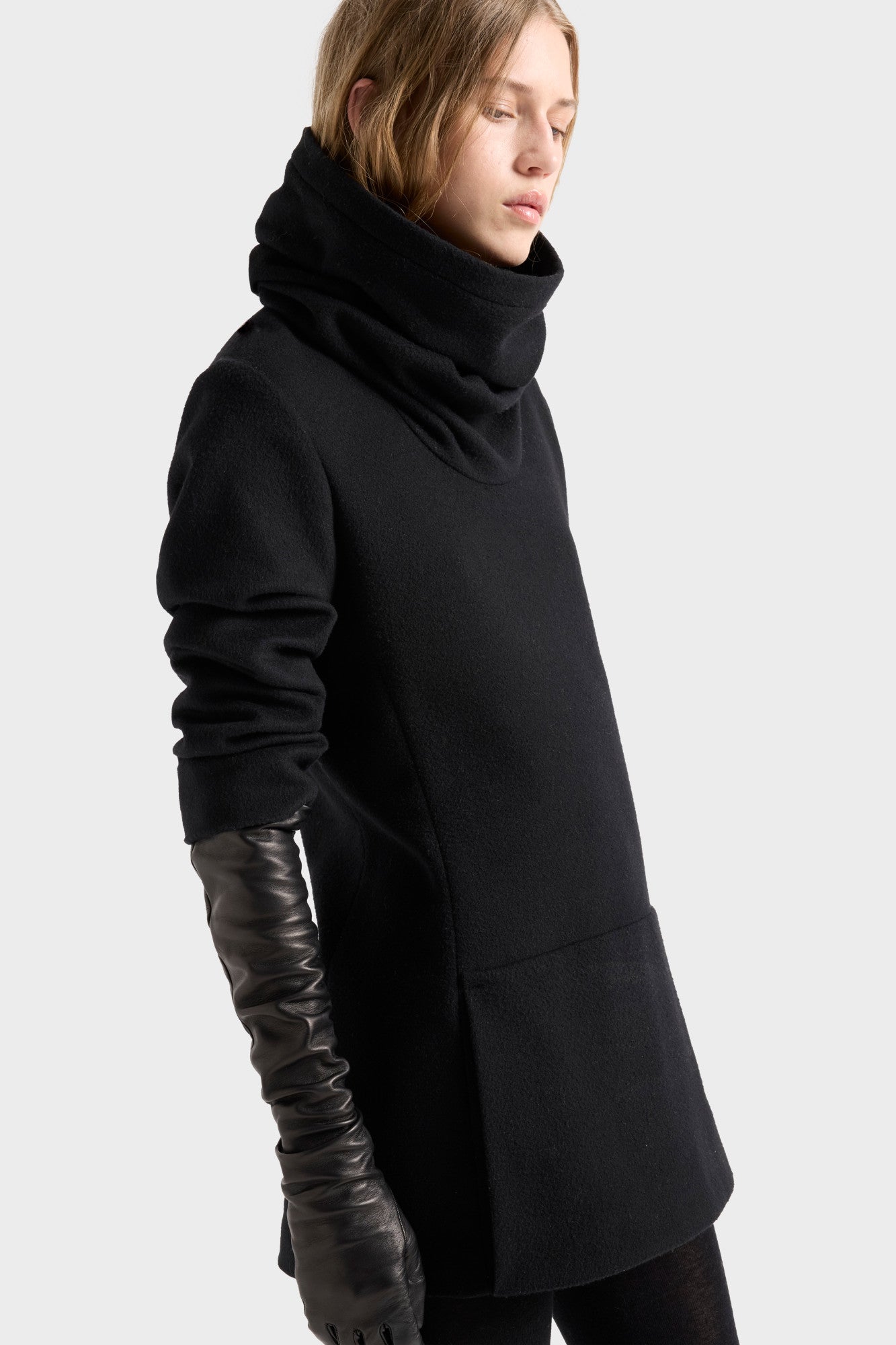 7-for-all-mankind-ruched-high-neck-minikleid-wollmix-schwarz image 6