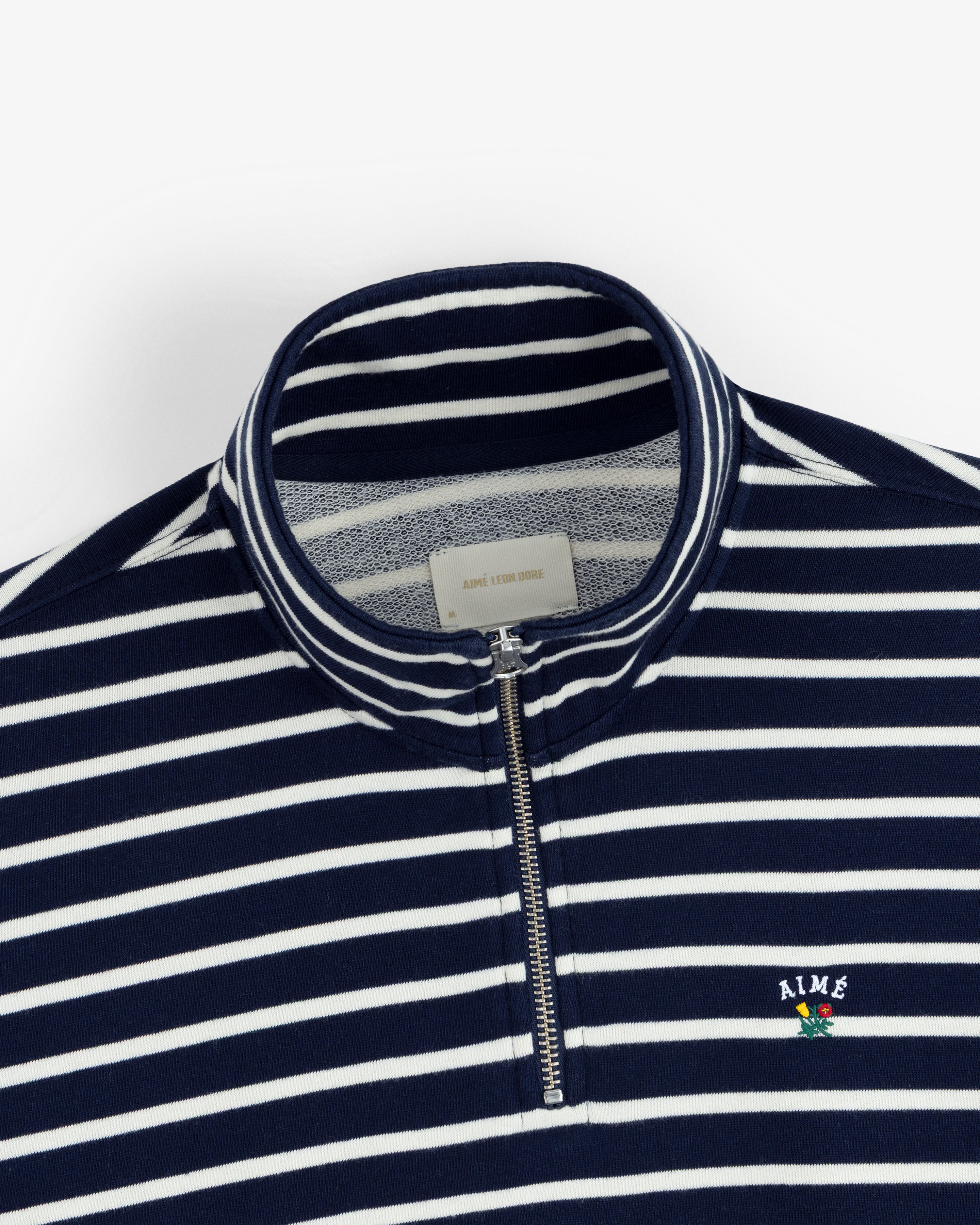 aim-leon-dore-striped-crest-quarter-zip-navy-cream image 4