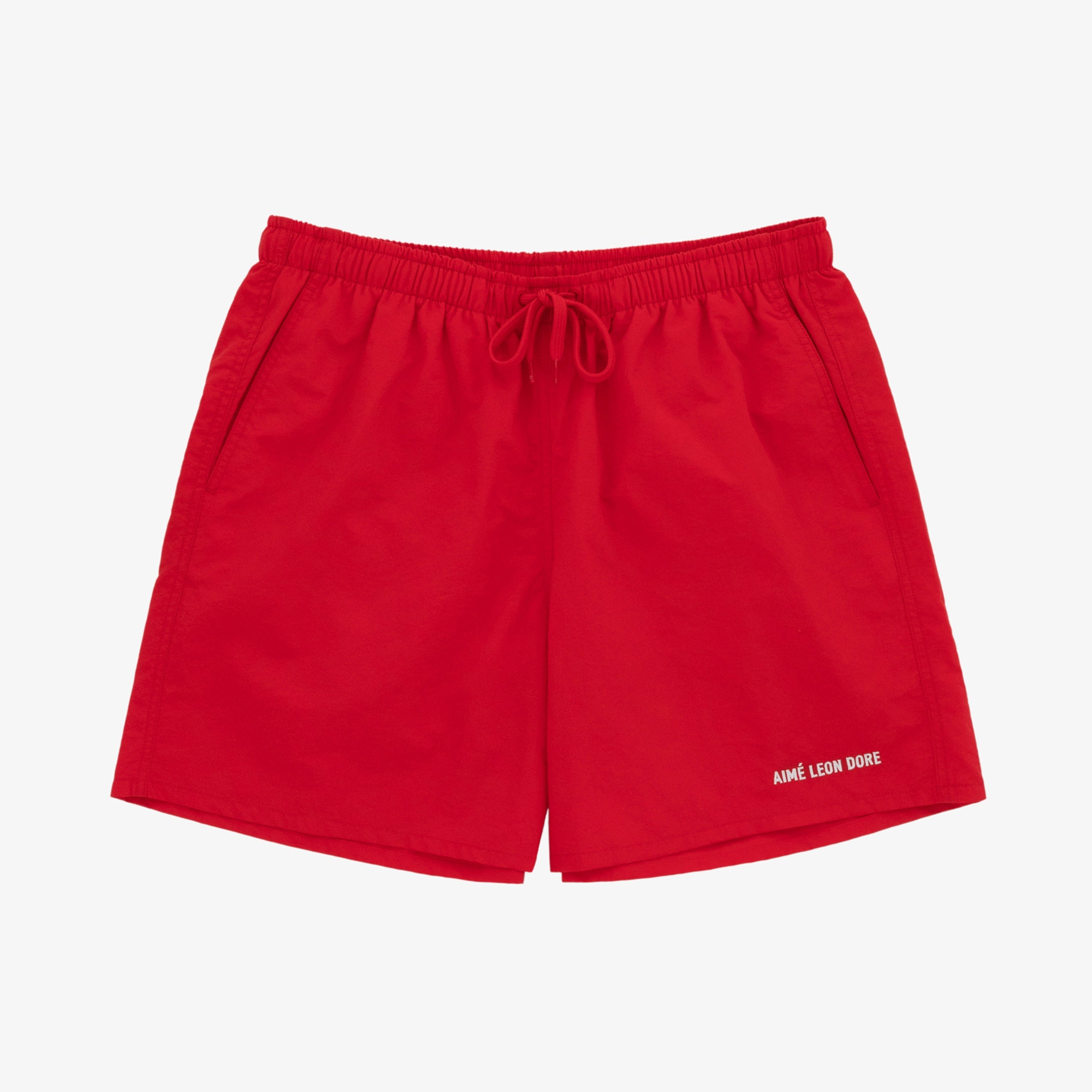 aim-leon-dore-logo-swim-short-rote-badeshorts-polyamid-mesh image 1