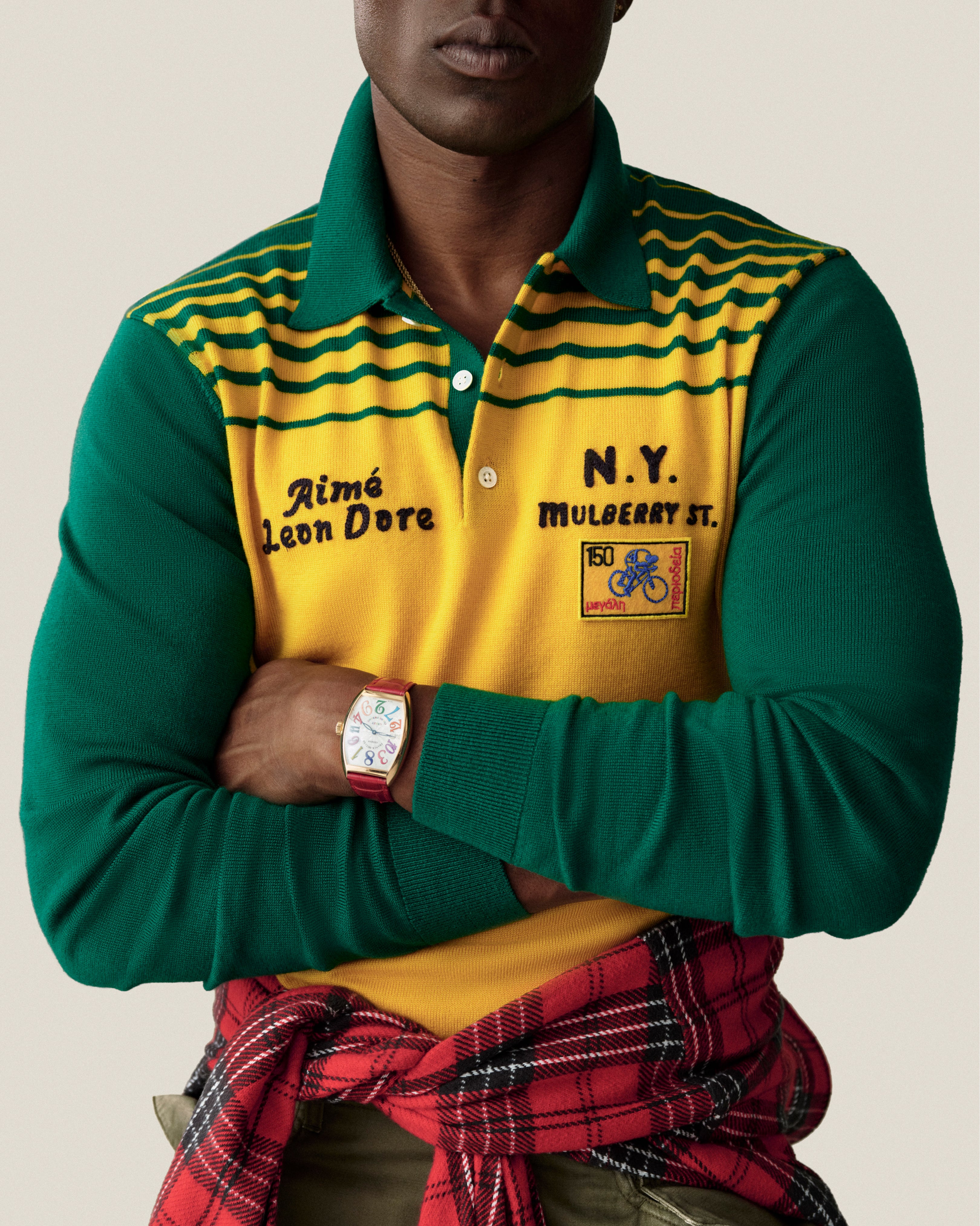 aim-leon-dore-merino-wool-knit-cycling-polo-gelb-gr-n image 3