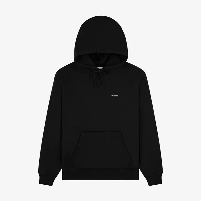aim-leon-dore-micro-logo-hoodie-schwarzer-baumwoll-hoodie image 1