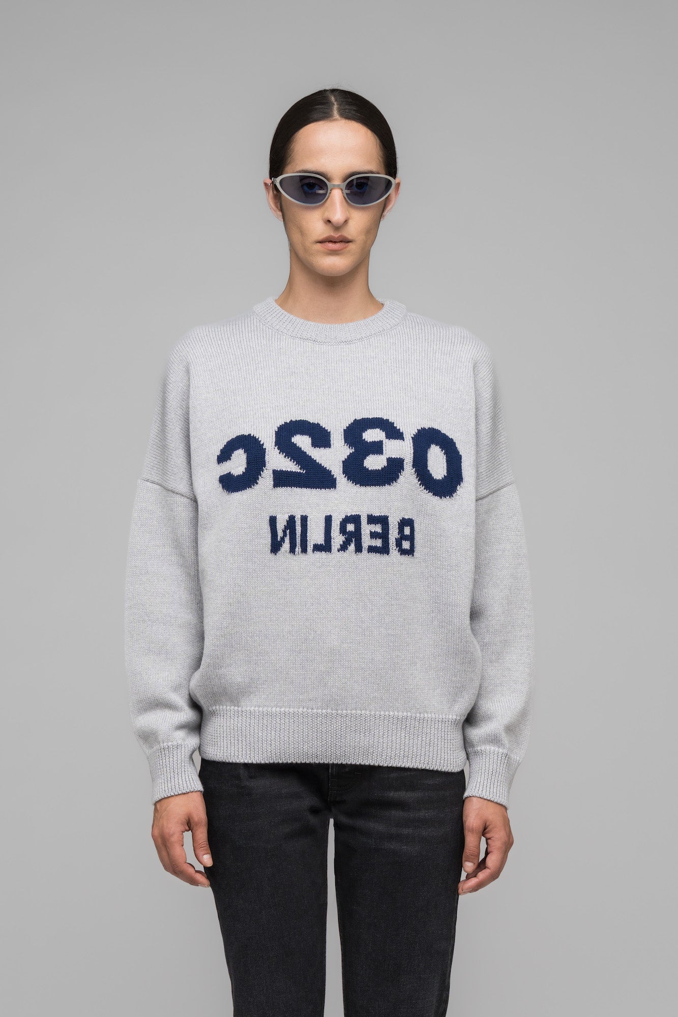 032c-selfie-sweater-grey-melange-merino-damen image 2