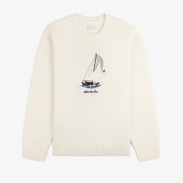 aim-leon-dore-regatta-embroidered-crewneck-sweater-cream image 1