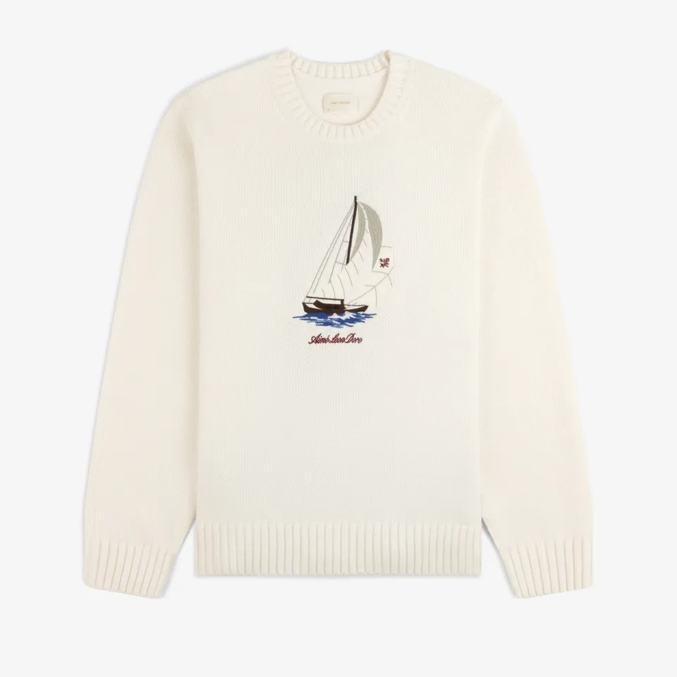 aim-leon-dore-regatta-embroidered-crewneck-sweater-cream image 1