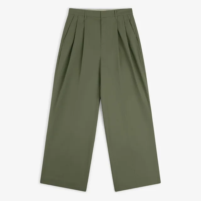 aim-leon-dore-lightweight-pleated-cotton-trouser-hose-olive image 1