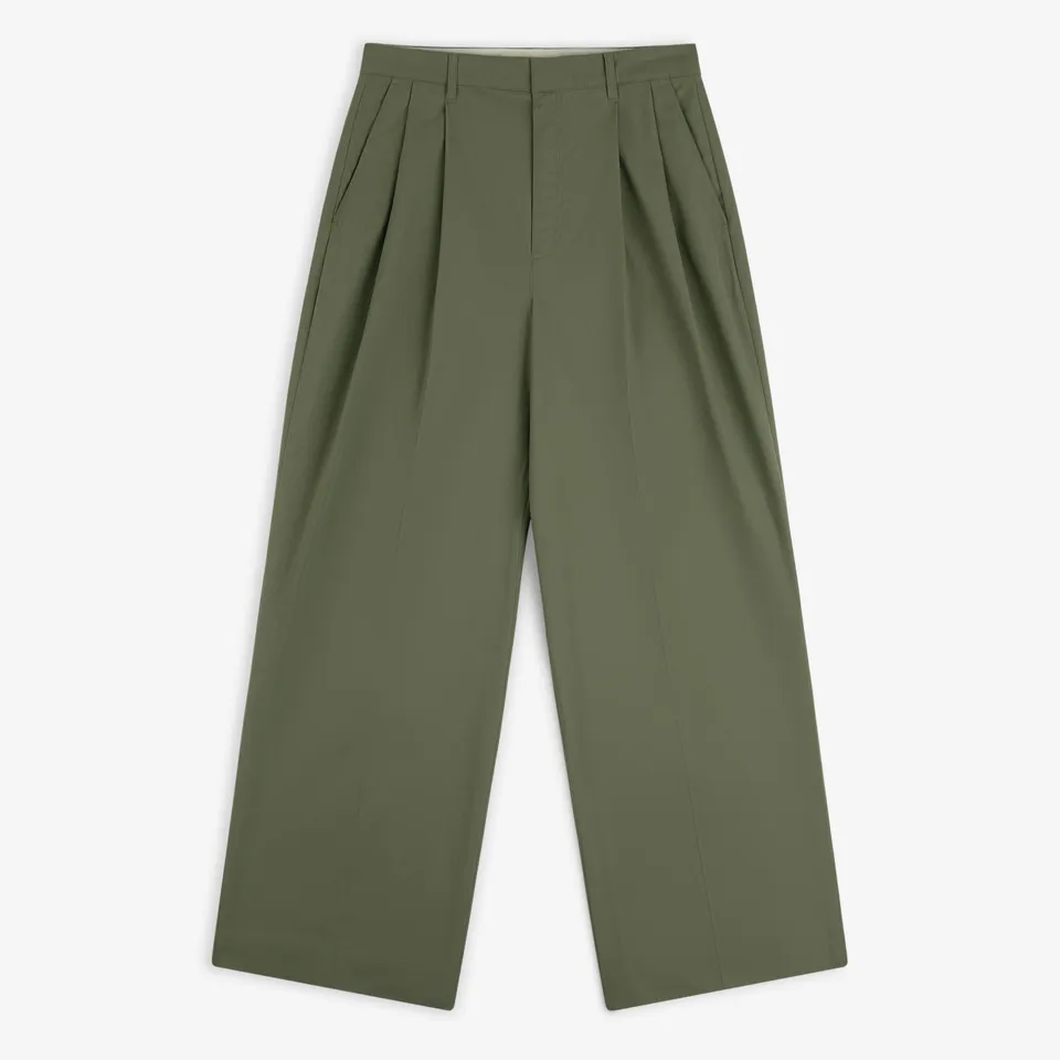 aim-leon-dore-lightweight-pleated-cotton-trouser-hose-olive image 1