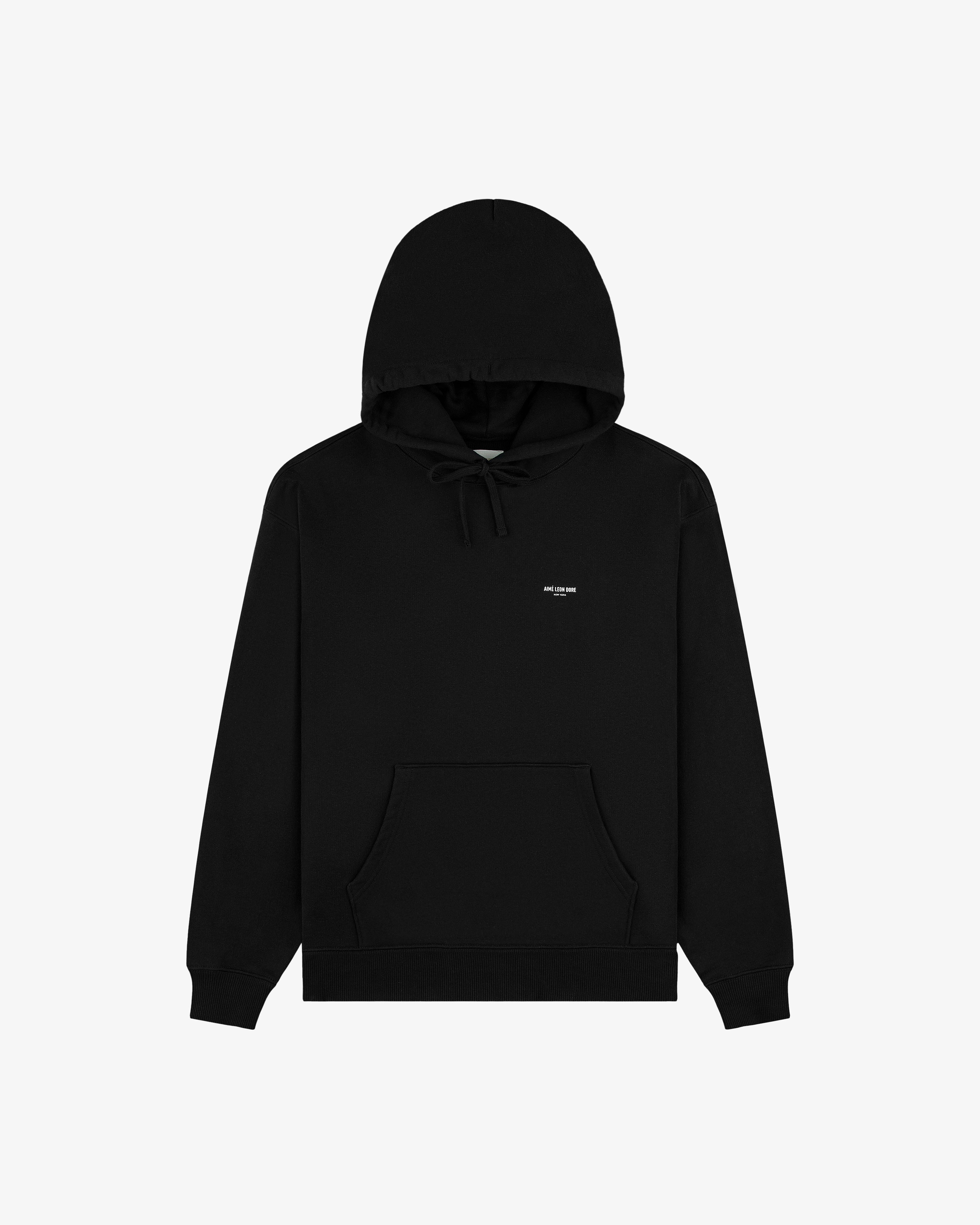 aim-leon-dore-micro-logo-hoodie-schwarzer-baumwoll-hoodie image 2