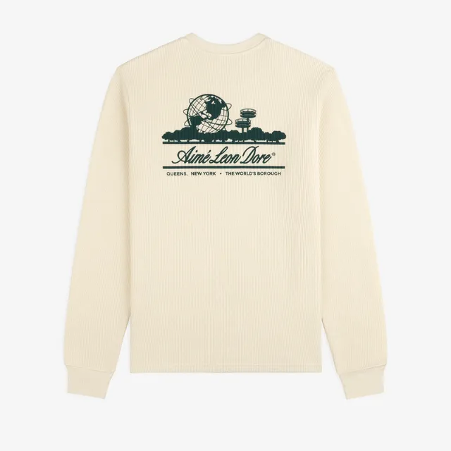aim-leon-dore-long-sleeve-unisphere-waffle-thermal-cream image 1
