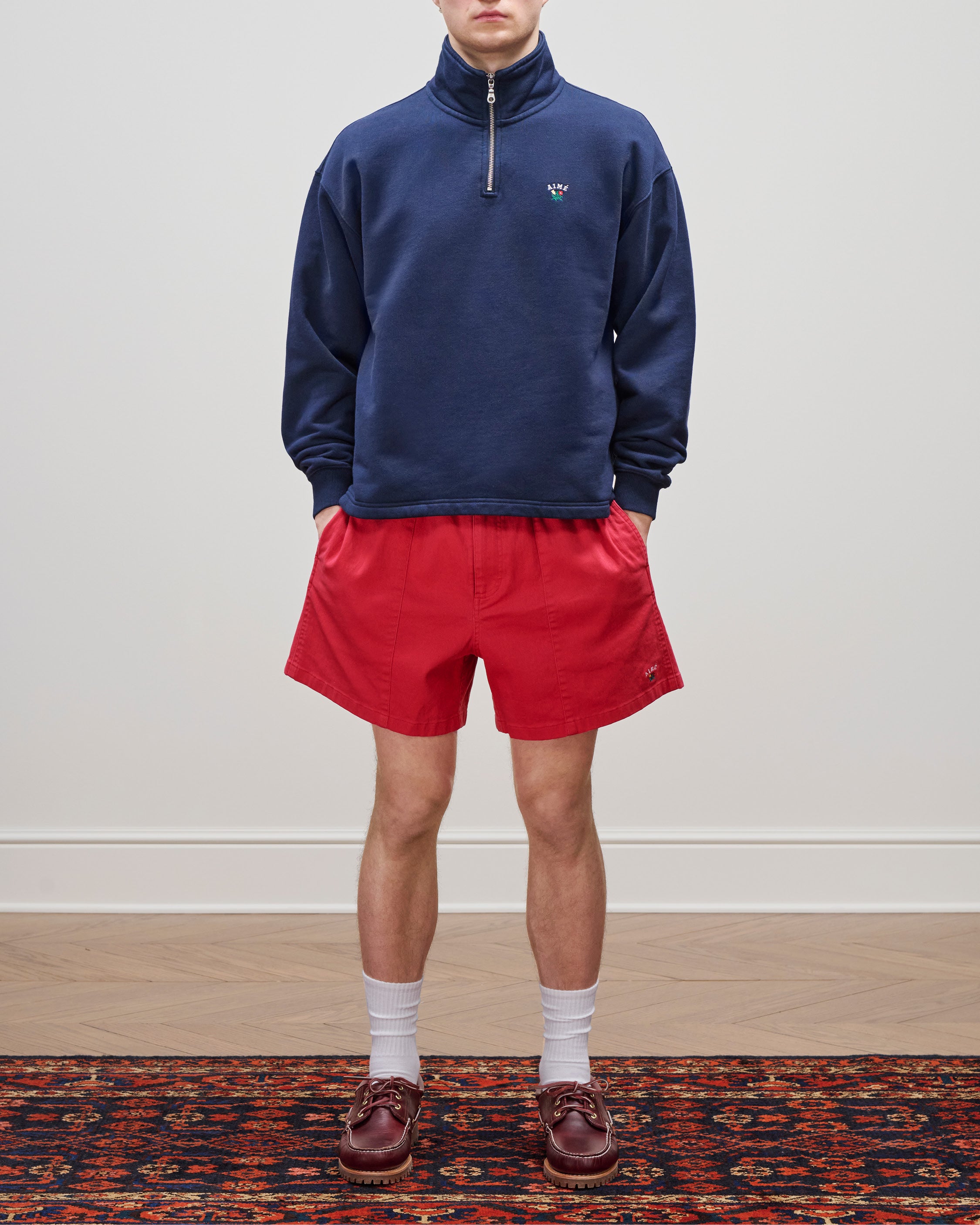aim-leon-dore-crest-quarter-zip-pullover-navy-loopback-terry image 4