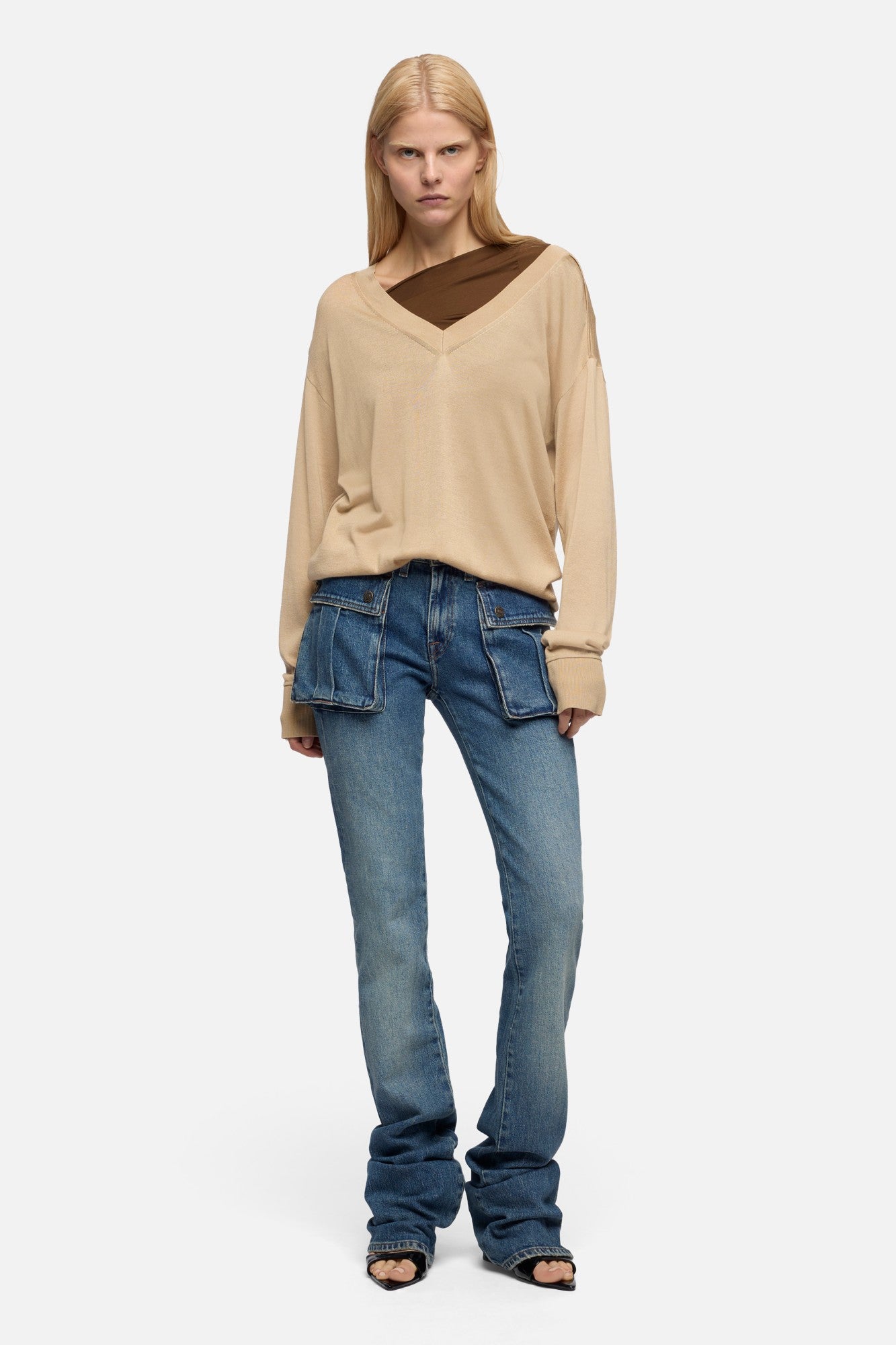 7-for-all-mankind-v-neck-sweater-silk-cotton-beige-pullover image 2