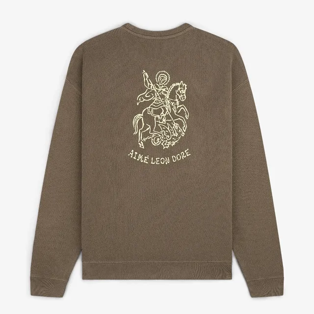 aim-leon-dore-saint-george-piqu-crewneck-sweatshirt-taupe image 1